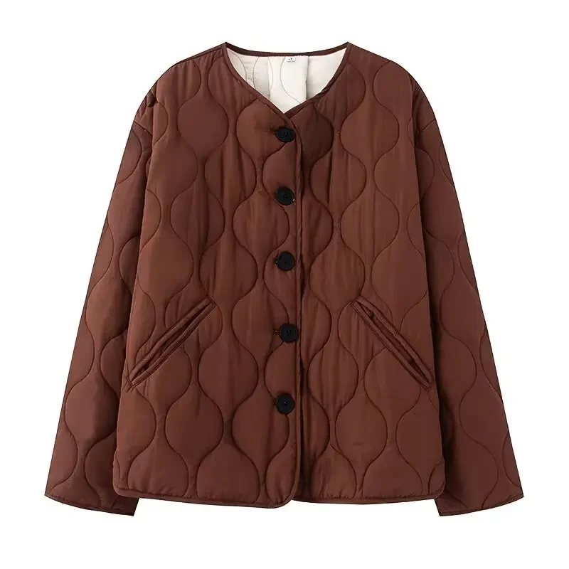Pop New Women's Casual Loose Brown Quilted Bomber Jacket Vintage Comfy O-Neck Long-sleeved Coat Padded Jacket with Side Pockets
Pop New Women's Casual Loose Brown Quilted Bomber Jacket Vintage Comfy O-Neck Long-sleeved Coat Padded Jacket with Side Pockets