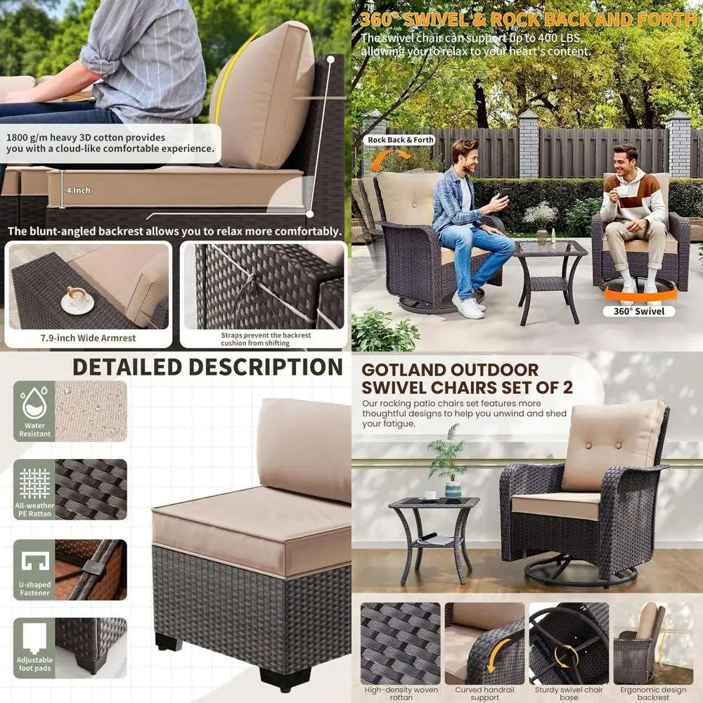 9-Piece Outdoor Patio Furniture Set with 7-Seat Sectionals, High Backrests, Swivel Rocking Chairs, and Coffee Table in Khaki for
9-Piece Outdoor Patio Furniture Set with 7-Seat Sectionals, High Backrests, Swivel Rocking Chairs, and Coffee Table in Khaki for