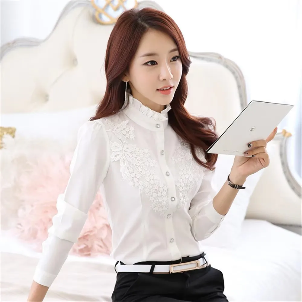 Stand Collar Top Women Shirt Embroidery Lace Long Sleeve White Blouse Shirt Women's Casual Loose Blouses Mujer
Stand Collar Top Women Shirt Embroidery Lace Long Sleeve White Blouse Shirt Women's Casual Loose Blouses Mujer