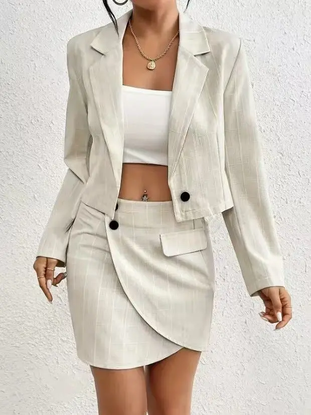 Beige Plaid Short Suit Commuter Style Slim Niche Design Casual Suit Suit Skirt Two-piece Set
Beige Plaid Short Suit Commuter Style Slim Niche Design Casual Suit Suit Skirt Two-piece Set