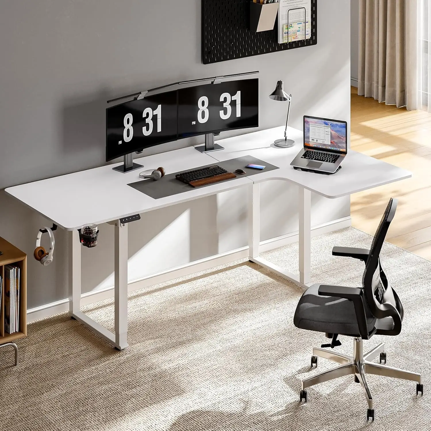 L Shaped Standing Desk, 63x43 Inches Electric L Stand Up Desk with 4 Legs, Dual Motor and Memory Controller, Adjustable
L Shaped Standing Desk, 63x43 Inches Electric L Stand Up Desk with 4 Legs, Dual Motor and Memory Controller, Adjustable