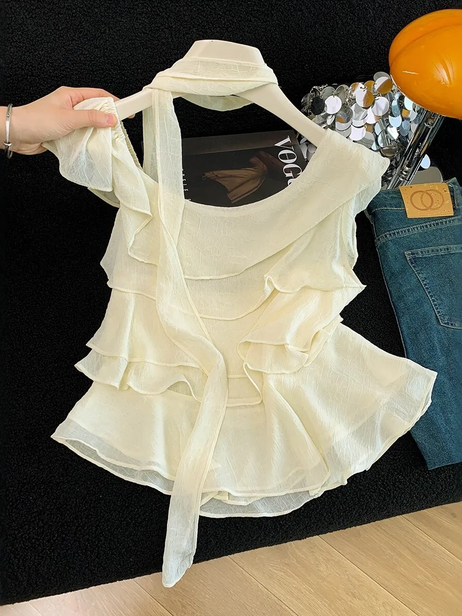 Korean Style Girls Ruffle Sleeveless Shirt Women Summer Youthful Fashionable Unique Beautiful Single Wear Small Shirt
Korean Style Girls Ruffle Sleeveless Shirt Women Summer Youthful Fashionable Unique Beautiful Single Wear Small Shirt