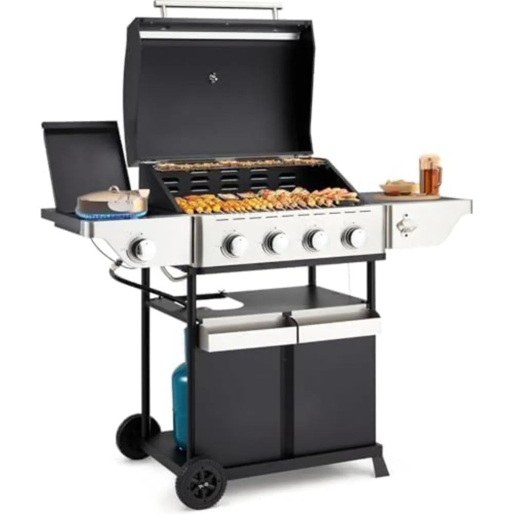 4-Burner outdoor grill with Side Burner, Stainless Steel Spice Rack 542 Sq.In BBQ, 45,000 BTU Portable Propane Grill Output for
4-Burner outdoor grill with Side Burner, Stainless Steel Spice Rack 542 Sq.In BBQ, 45,000 BTU Portable Propane Grill Output for