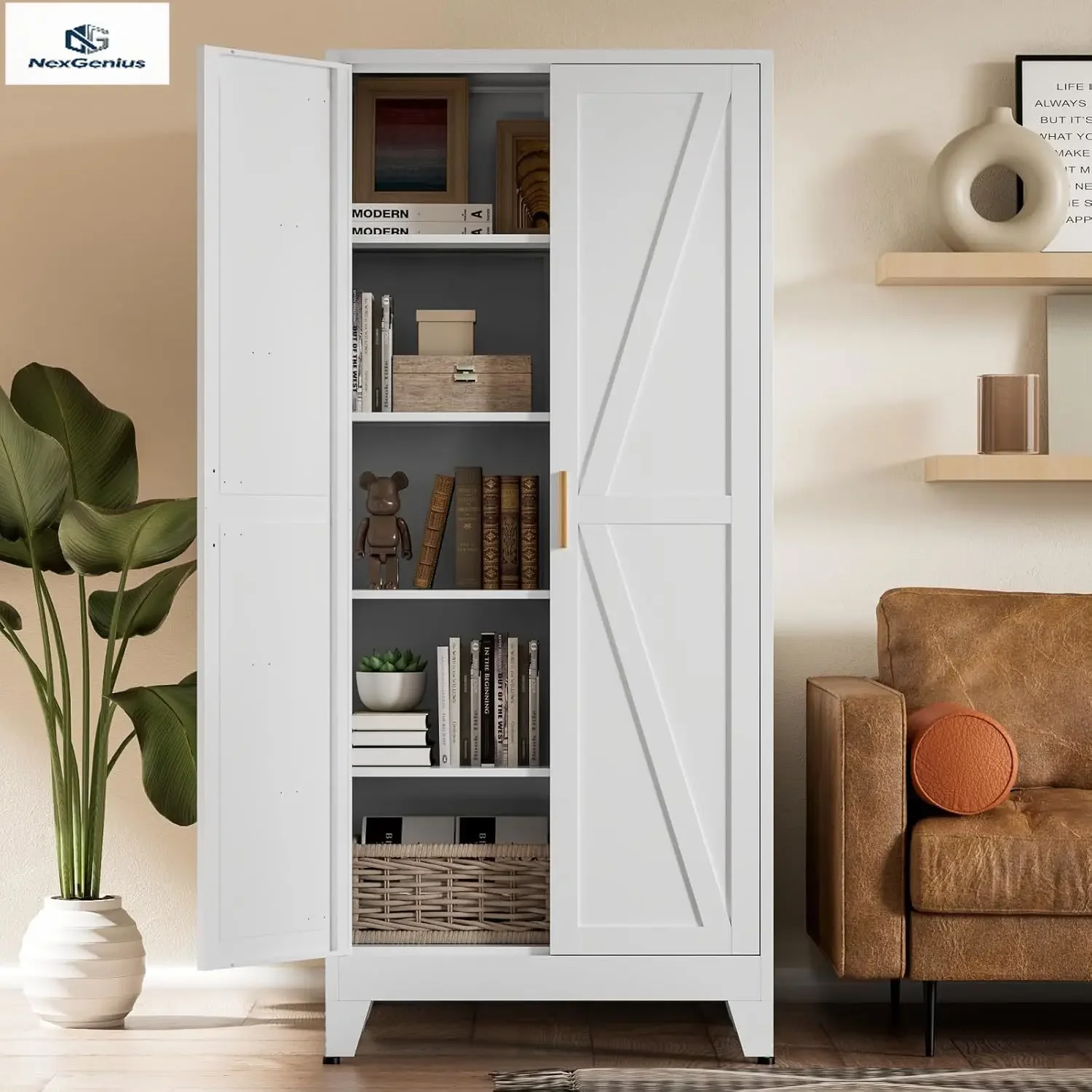 5 Tier Metal Farmhouse Storage Cabinet with 2 Barn Door, 4 Adjustable Shelves and Legs, for Kitchen, Dining Room, Bathroom, Livi
5 Tier Metal Farmhouse Storage Cabinet with 2 Barn Door, 4 Adjustable Shelves and Legs, for Kitchen, Dining Room, Bathroom, Livi