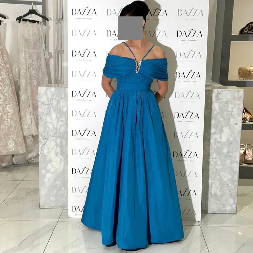 Solid Color Off the Shoulder A-line Evening Dress Saudi Arabia Formal Occasion Gowns Pleats Crystal Prom Dresses Custom Made
Solid Color Off the Shoulder A-line Evening Dress Saudi Arabia Formal Occasion Gowns Pleats Crystal Prom Dresses Custom Made