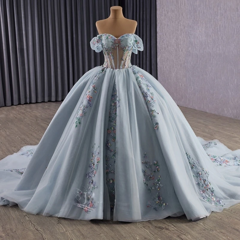 Light Sea Blue Quinceanera Dresses Ball Gown Off The Shoulder Applique Lace Beading Crystal Tull Corset Sweet 16 Dress Vestidos
Light Sea Blue Quinceanera Dresses Ball Gown Off The Shoulder Applique Lace Beading Crystal Tull Corset Sweet 16 Dress Vestidos