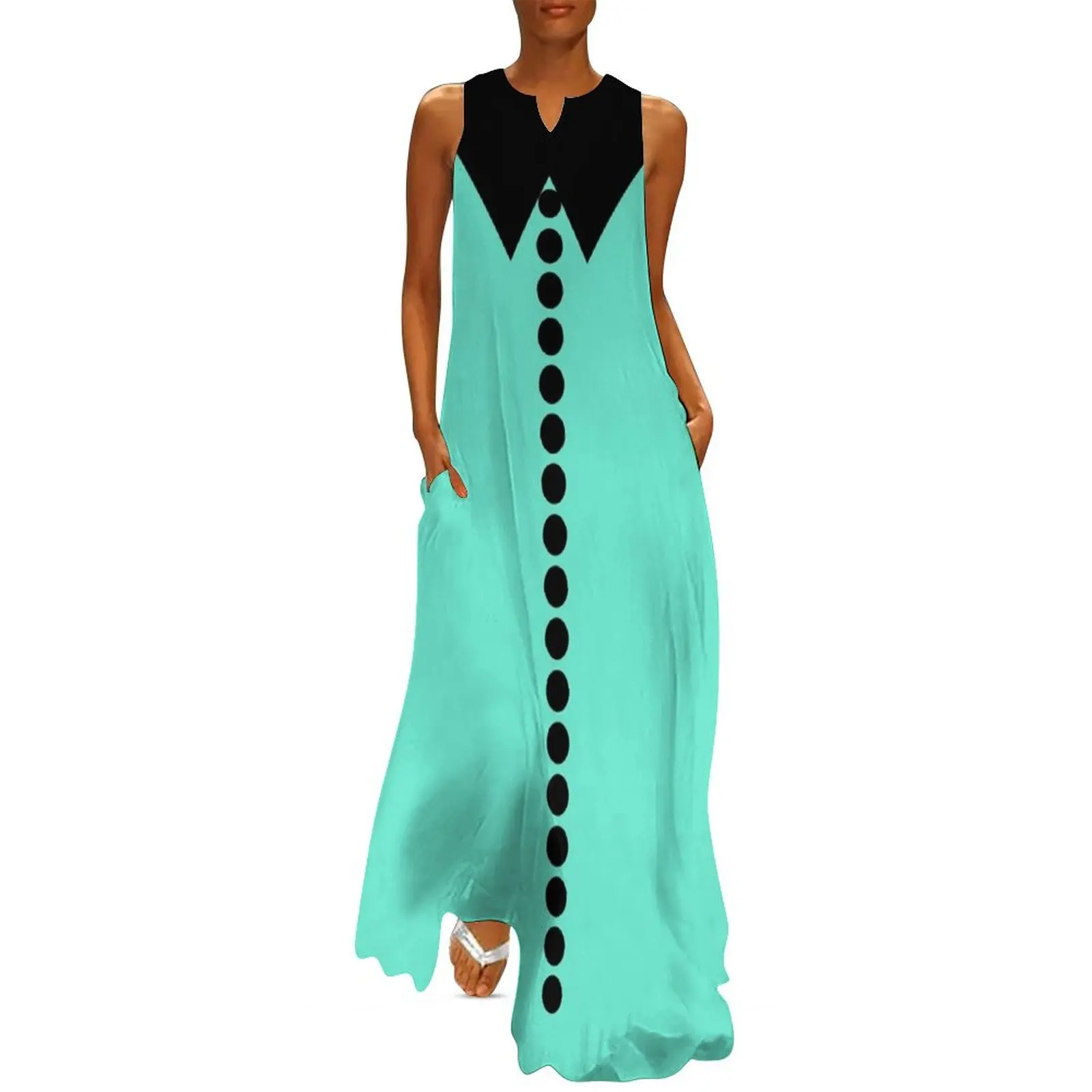 Faux Collar and Buttons 2 in Aqua and Black Long Dress Women's summer suit loose women's dress
Faux Collar and Buttons 2 in Aqua and Black Long Dress Women's summer suit loose women's dress