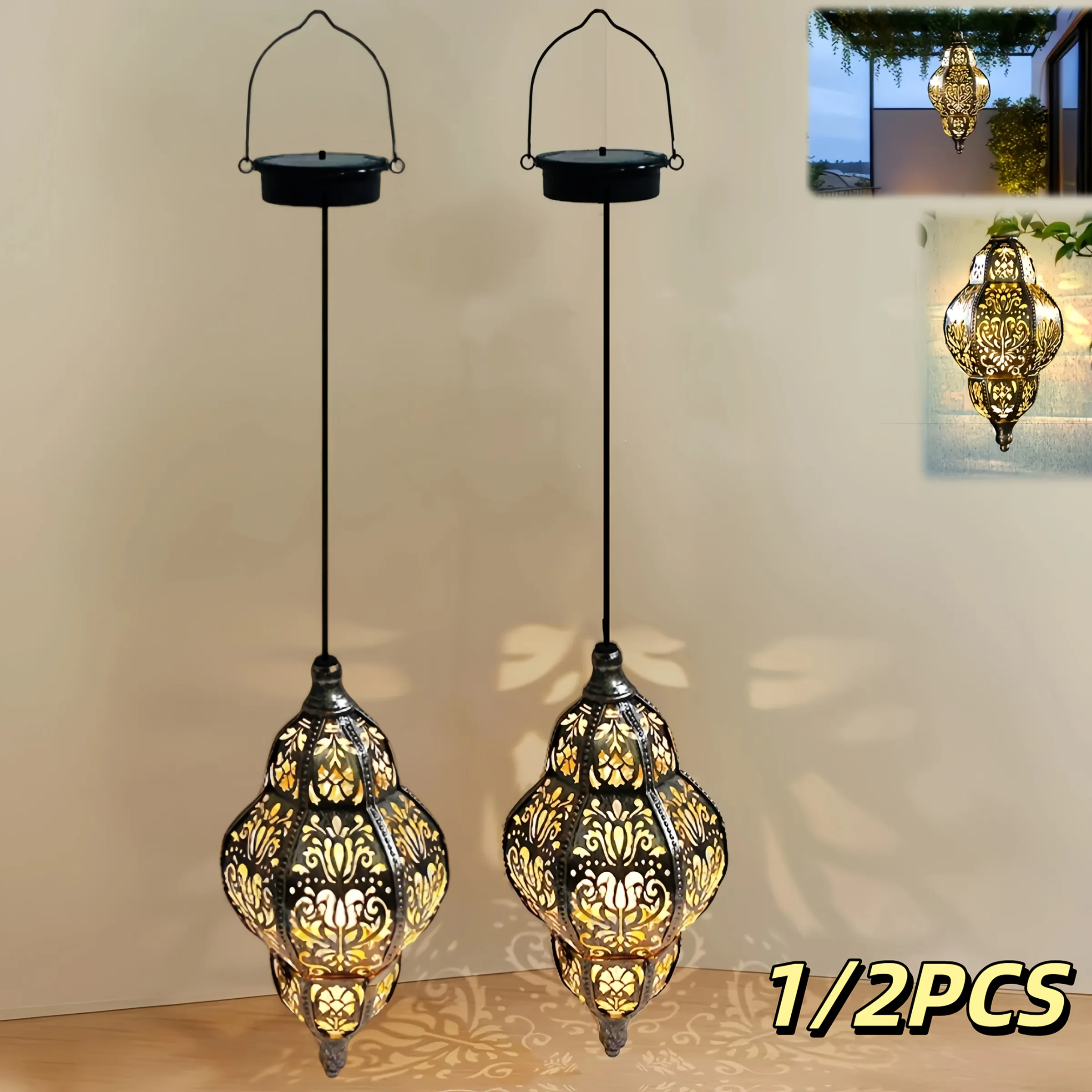 1/2pcs Moroccan Style Hanging Lantern - Outdoor/ Metal Chandelier with, Solar & Hollow Projection for,, Pathway - Polished Metal Moroccan Ceiling/LWall Lamp Suitable for Passageways, Patios, Porches
1/2pcs Moroccan Style Hanging Lantern - Outdoor/ Metal Chandelier with, Solar & Hollow Projection for,, Pathway - Polished Metal Moroccan Ceiling/LWall Lamp Suitable for Passageways, Patios, Porches