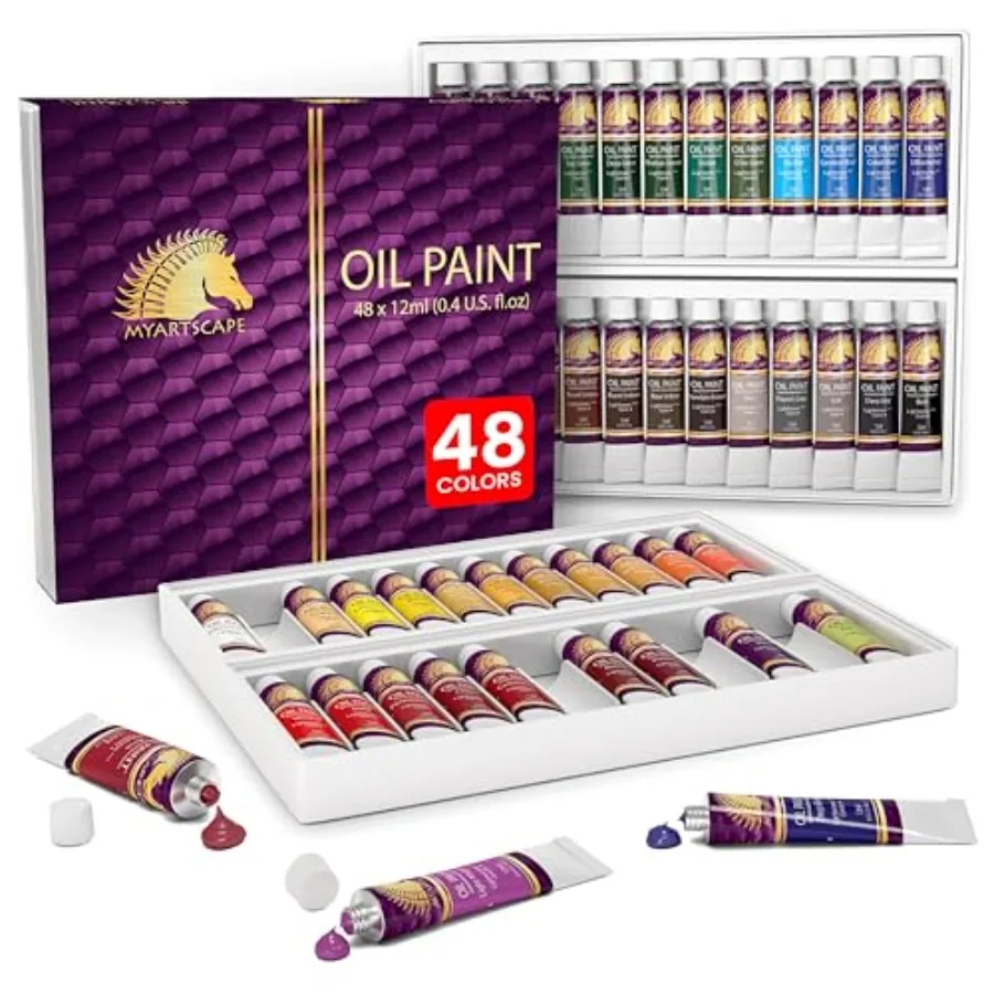 Oil Paint Set, 48 Colors, 48 x 0.4 fl oz 12 ml Tubes, Lightfast Heavy Body High Pigment Oil Paints for Artists, Beginners, Canv
Oil Paint Set, 48 Colors, 48 x 0.4 fl oz 12 ml Tubes, Lightfast Heavy Body High Pigment Oil Paints for Artists, Beginners, Canv