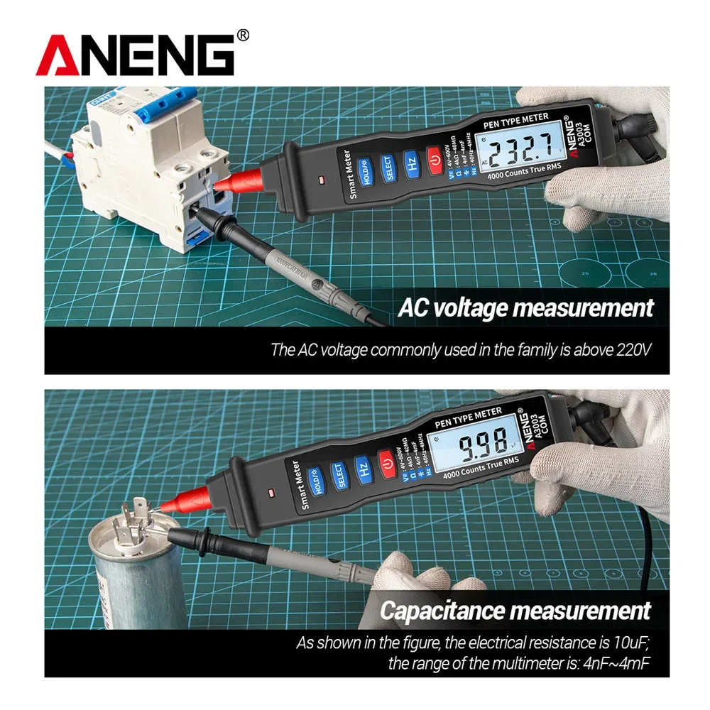 Multimeter Pen Professional DC/AC Voltage NCV Induction Hz Ohm Diode Line Break Detection Electrician Household Tool ANENG A3003
Multimeter Pen Professional DC/AC Voltage NCV Induction Hz Ohm Diode Line Break Detection Electrician Household Tool ANENG A3003
