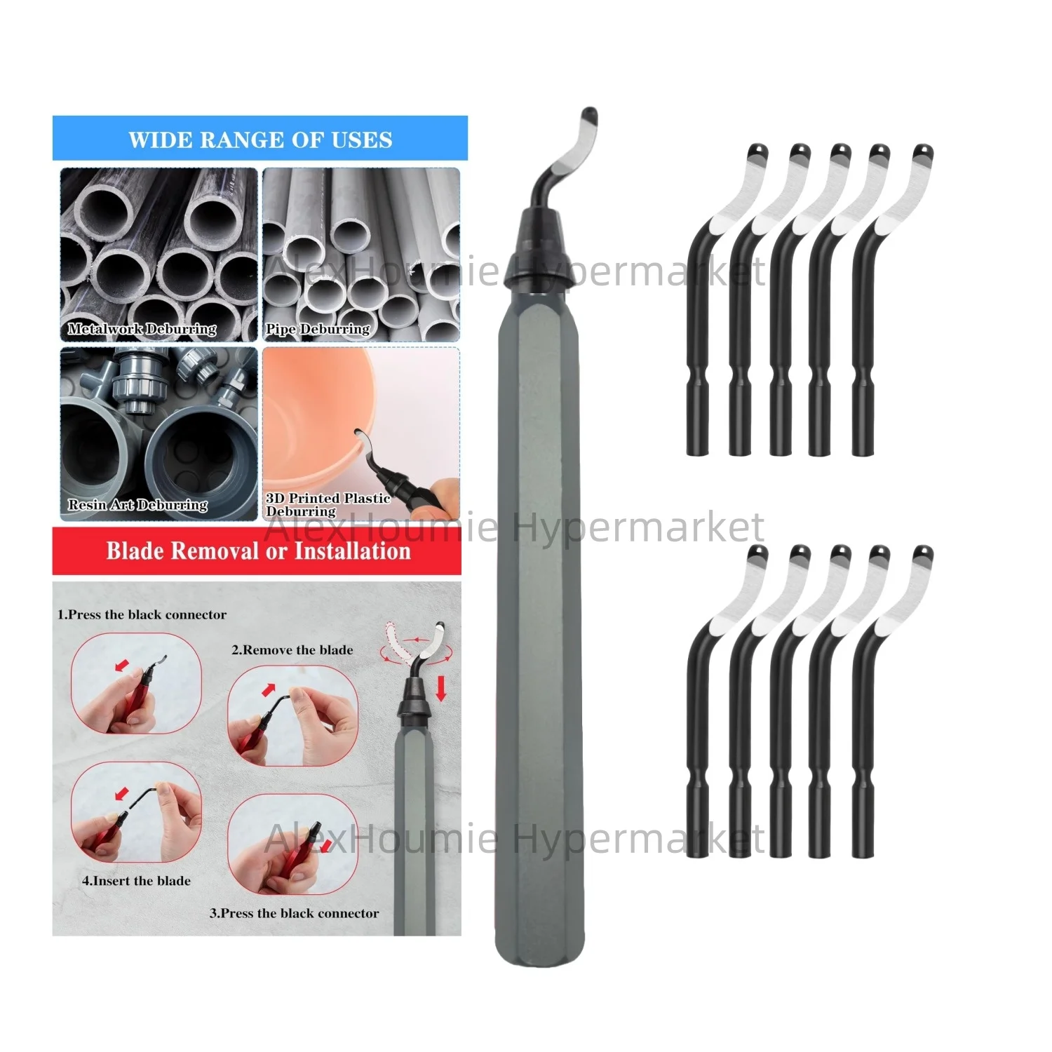 Grey Deburring Tool with Diverse High Speed Steel Swivel Blades BS1010 BS1012 BS1018 BK3010 BS3010 BK1010 BK3103 BS2010 BS2012
Grey Deburring Tool with Diverse High Speed Steel Swivel Blades BS1010 BS1012 BS1018 BK3010 BS3010 BK1010 BK3103 BS2010 BS2012