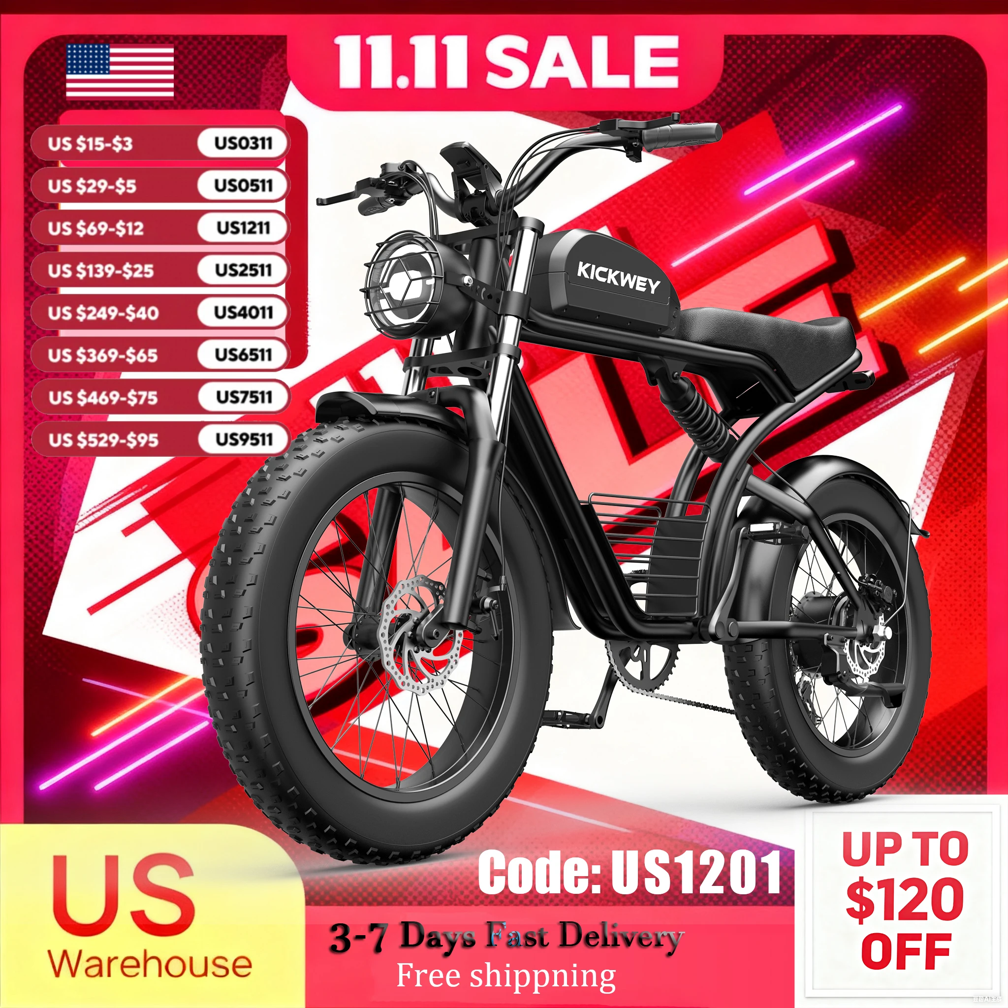 Kickwey K7 Электрический велосипед для взрослых, двигатель 1500 Вт, 7-скоростной двойной дисковый тормоз, полная подвеска, Ebike 20x4, электрический велосипед с толстыми шинами, 50-миль
Kickwey K7 Электрический велосипед для взрослых, двигатель 1500 Вт, 7-скоростной двойной дисковый тормоз, полная подвеска, Ebike 20x4, электрический велосипед с толстыми шинами, 50-миль