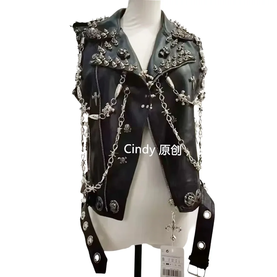 2026 Punk Rivet Chain Sleeveless Mens PU leather Vest, Womens Rock Goth unisex Streetwear Motorcycle Jacket
2026 Punk Rivet Chain Sleeveless Mens PU leather Vest, Womens Rock Goth unisex Streetwear Motorcycle Jacket