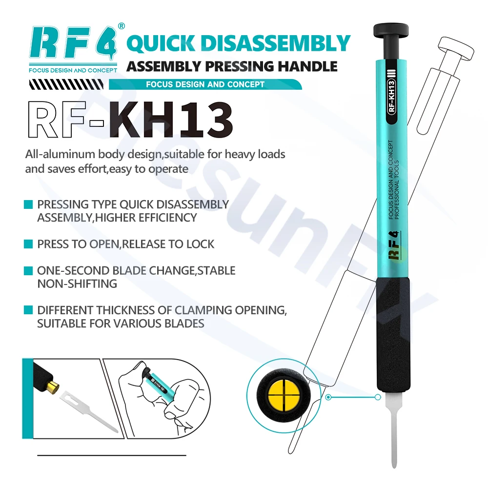 RF4 RF-KH13 Quick-Release Press-Fit Handle Aluminum Alloy Construction for Mobile Phone Repair Chip Removal Blade Handle Tool
RF4 RF-KH13 Quick-Release Press-Fit Handle Aluminum Alloy Construction for Mobile Phone Repair Chip Removal Blade Handle Tool