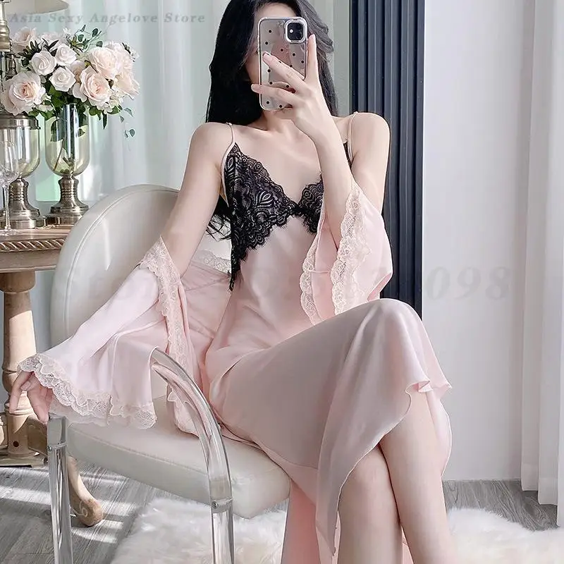 2025 Twinset Robe Set Suspender Nightgown Women Long Bathrobe Sexy Lace Trim Sleepwear Backless Lingerie Homewear Nightwear
2025 Twinset Robe Set Suspender Nightgown Women Long Bathrobe Sexy Lace Trim Sleepwear Backless Lingerie Homewear Nightwear