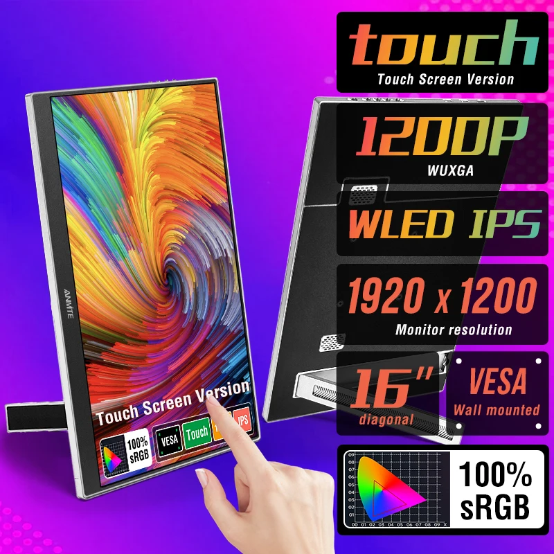 16-Inch Portable Touch Monitor 1200P HDR 16:10 Low Blue Light For XBox PS4 / 5 Switch Cell Phone PC Loptop Extension
16-Inch Portable Touch Monitor 1200P HDR 16:10 Low Blue Light For XBox PS4 / 5 Switch Cell Phone PC Loptop Extension
