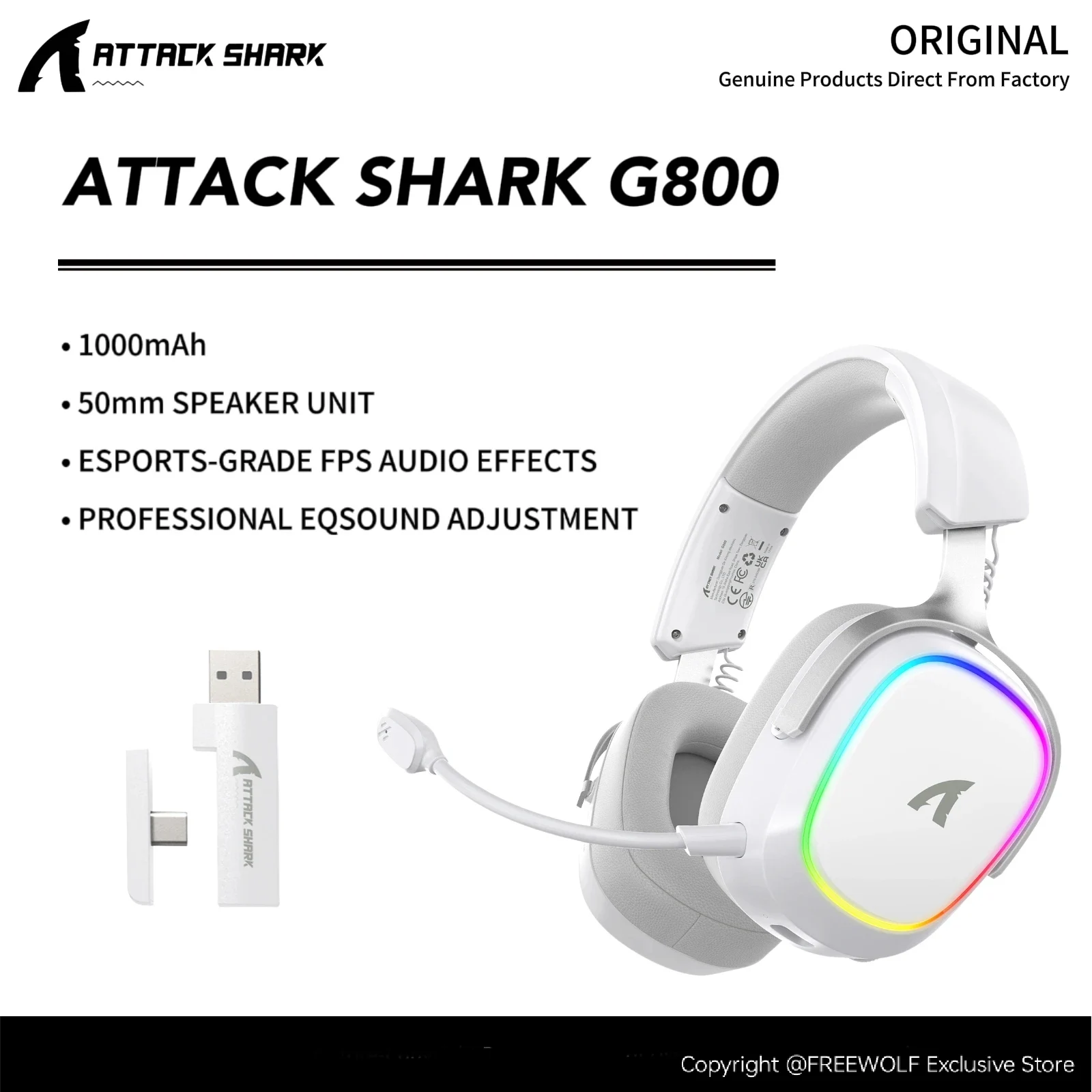 Attack Shark G800 2.4G Wireless Headset,Aluminum Alloy Frame Design,Detachable Mics,3D Surround Sound,RGB Gaming Headset
Attack Shark G800 2.4G Wireless Headset,Aluminum Alloy Frame Design,Detachable Mics,3D Surround Sound,RGB Gaming Headset