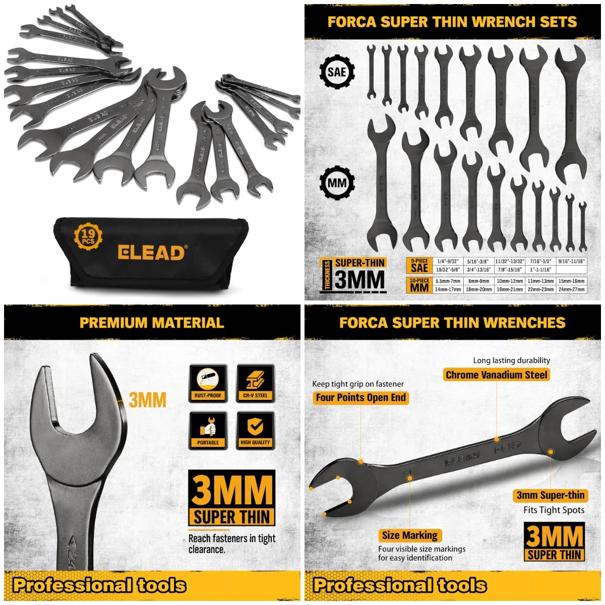 Super-Thin Open End Wrench Set, 19-Piece SAE & Metric, CR-V Nickel Plated, Ultra-Slim, Corrosion-Resistant, Roll-Up Pouch
Super-Thin Open End Wrench Set, 19-Piece SAE & Metric, CR-V Nickel Plated, Ultra-Slim, Corrosion-Resistant, Roll-Up Pouch