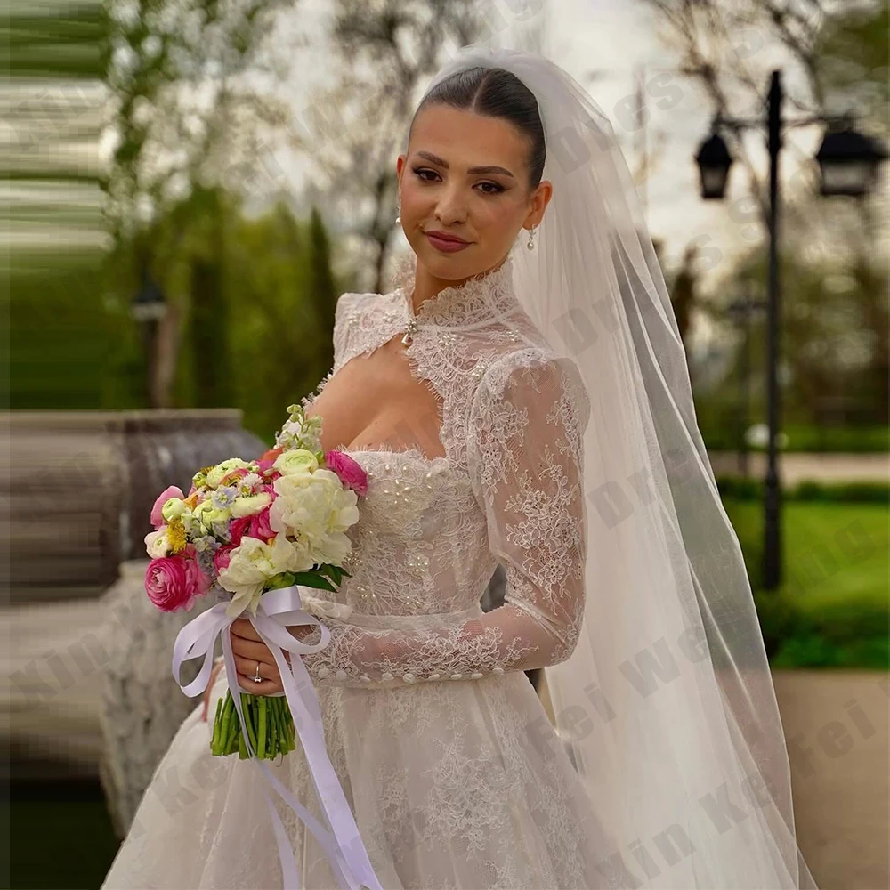 Gorgeous Women's Wedding Dresses A-line Elegant Long Sleeve High Collar Princess Bridal Gowns Formal Party customized Robe De
Gorgeous Women's Wedding Dresses A-line Elegant Long Sleeve High Collar Princess Bridal Gowns Formal Party customized Robe De