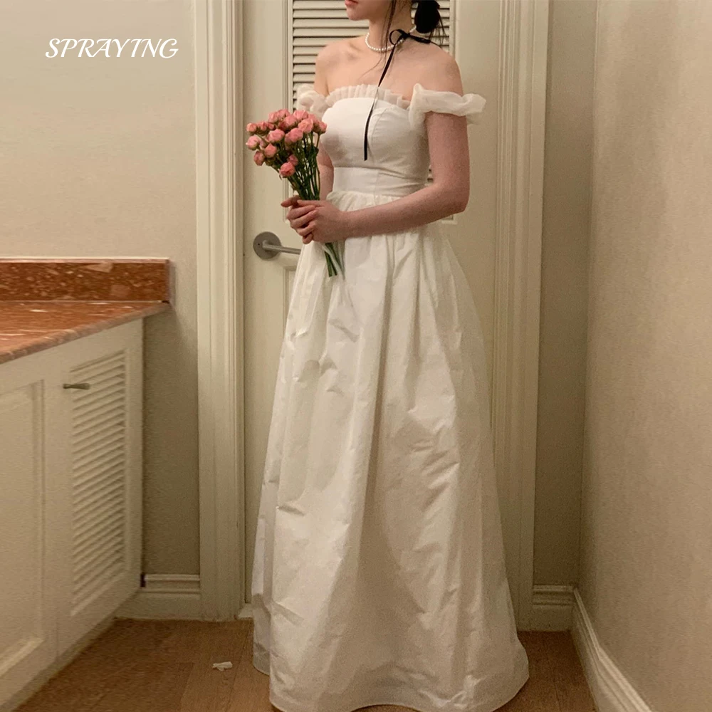 SPRAYING Strapless A Line Korea Wedding Dress Short Sleeve Taffeta Bridal Gown Floor Length Bridal Dresses Custom Made
SPRAYING Strapless A Line Korea Wedding Dress Short Sleeve Taffeta Bridal Gown Floor Length Bridal Dresses Custom Made
