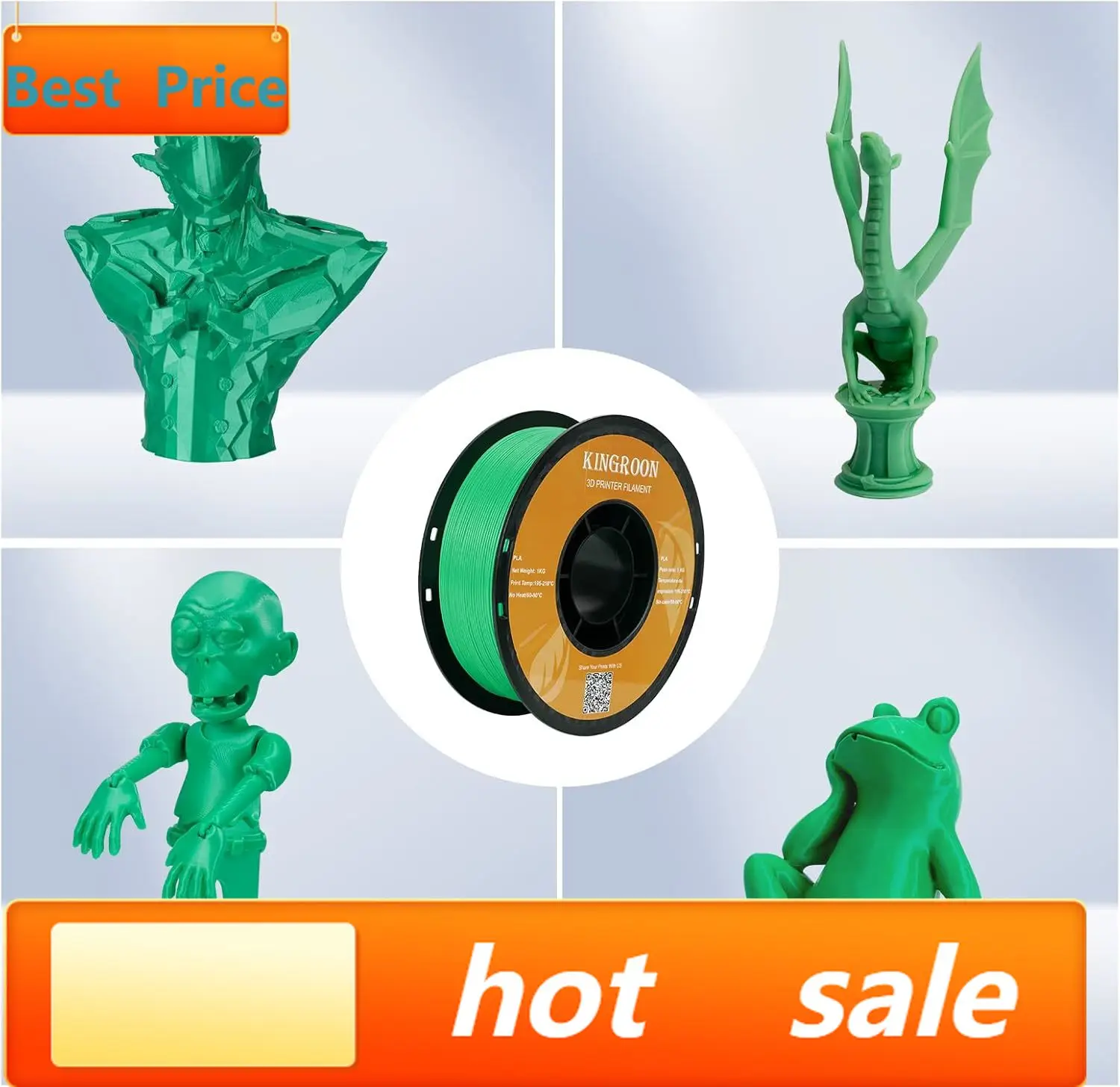 Kingroon PLA 3D Printer Filament,10 Rolls, Dimensional Accuracy +/- 0.03 mm, 10kg Spool(22lbs),1.75 mm,2Green+2Red+2Blue+2Yellow
Kingroon PLA 3D Printer Filament,10 Rolls, Dimensional Accuracy +/- 0.03 mm, 10kg Spool(22lbs),1.75 mm,2Green+2Red+2Blue+2Yellow