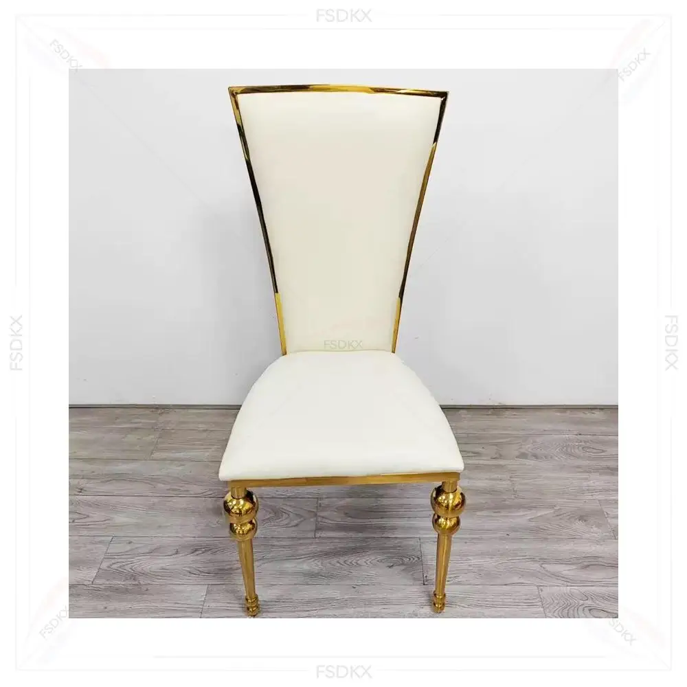 Luxury High Back Dining Chairs Gold and White Stainless Steel for Wedding Parties Hotel Receptions Wholesale Available
Luxury High Back Dining Chairs Gold and White Stainless Steel for Wedding Parties Hotel Receptions Wholesale Available