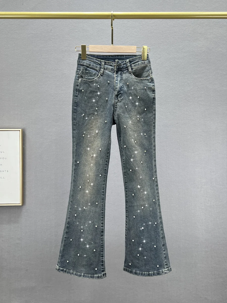 Diamond Embellished High Waist Slim Fit Women's Jeans Spring Summer Elastic Micro Flared Pants Cotton Stretch Denim Blue
Diamond Embellished High Waist Slim Fit Women's Jeans Spring Summer Elastic Micro Flared Pants Cotton Stretch Denim Blue
