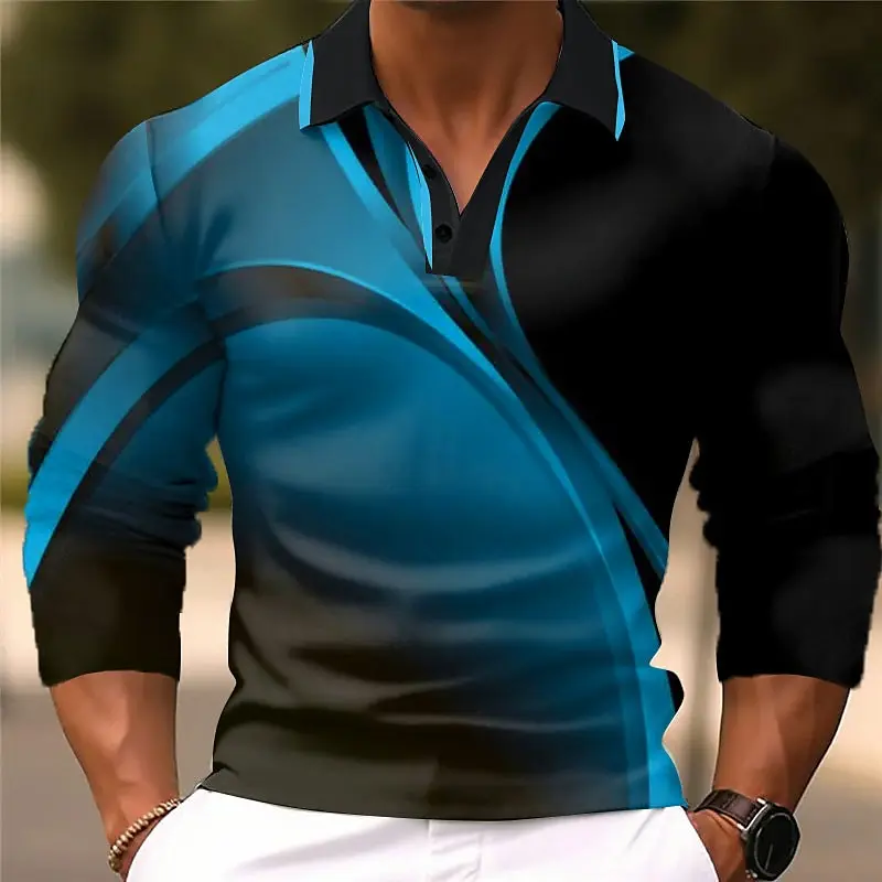 Men's Striped Gradient Print Golf Shirt Long Sleeve Polo Shirt Lapel Business Casual Formal Button 3D Printing Autumn and Winter
Men's Striped Gradient Print Golf Shirt Long Sleeve Polo Shirt Lapel Business Casual Formal Button 3D Printing Autumn and Winter