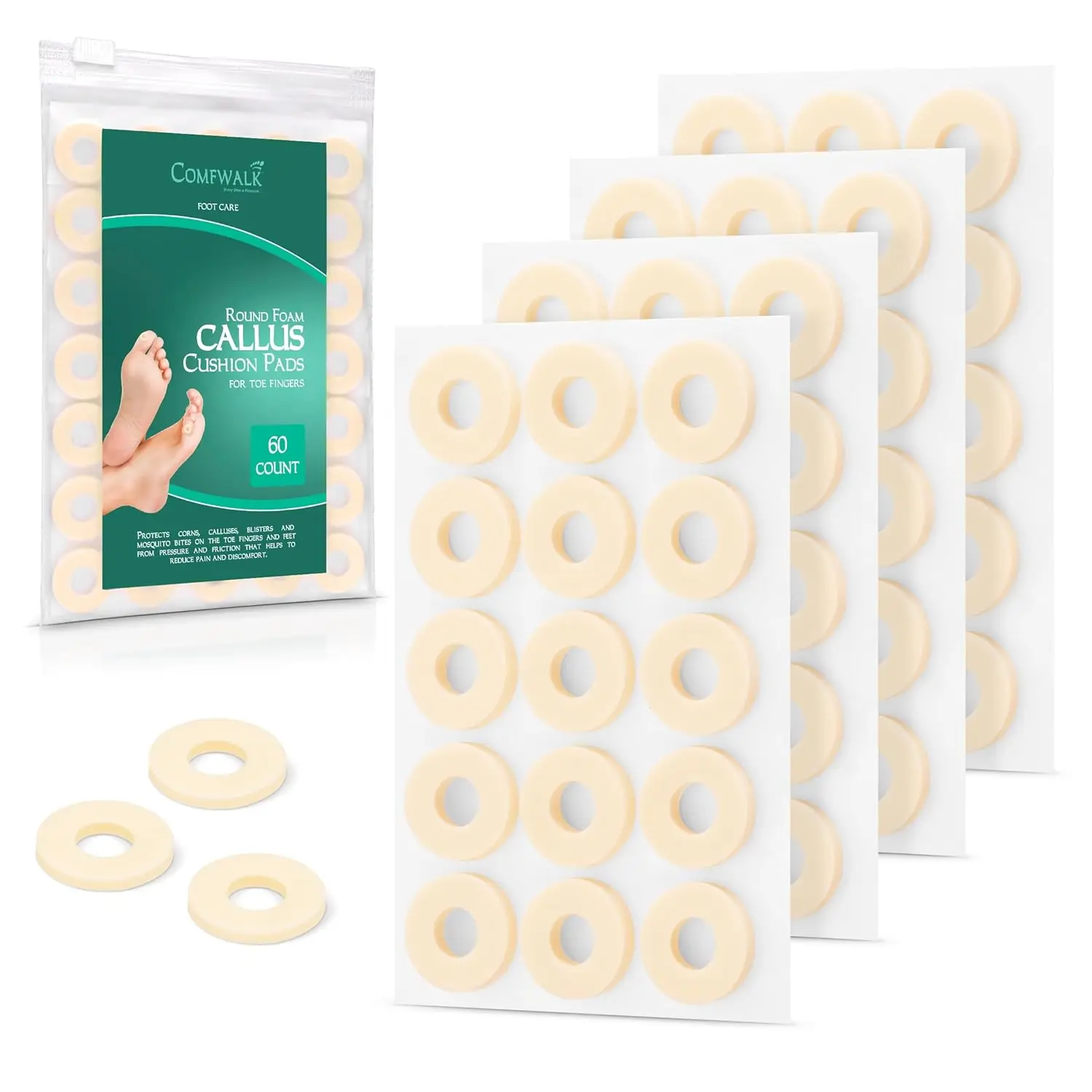 60-Pack Callus Cushions Pads for Feet, Soft Foam, Beige, Prevents Blisters & Corns
60-Pack Callus Cushions Pads for Feet, Soft Foam, Beige, Prevents Blisters & Corns
