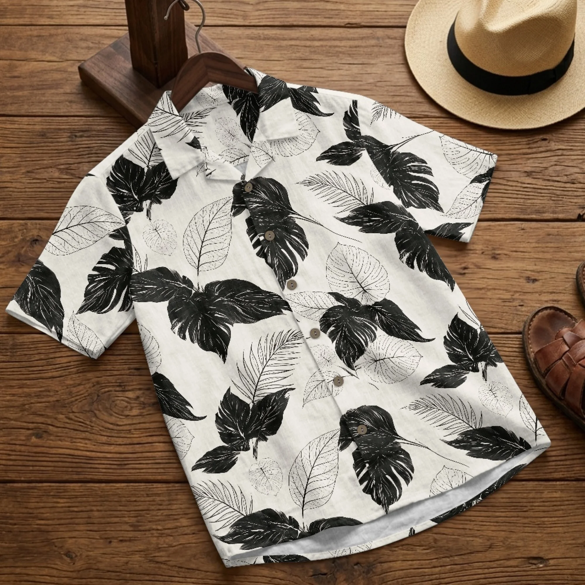 INSTANTARTS Men's Linen Short-Sleeved Shirt Black White Leaves Men's Summer Beach Shirt Lightweight Short Sleeve Casual Top
INSTANTARTS Men's Linen Short-Sleeved Shirt Black White Leaves Men's Summer Beach Shirt Lightweight Short Sleeve Casual Top