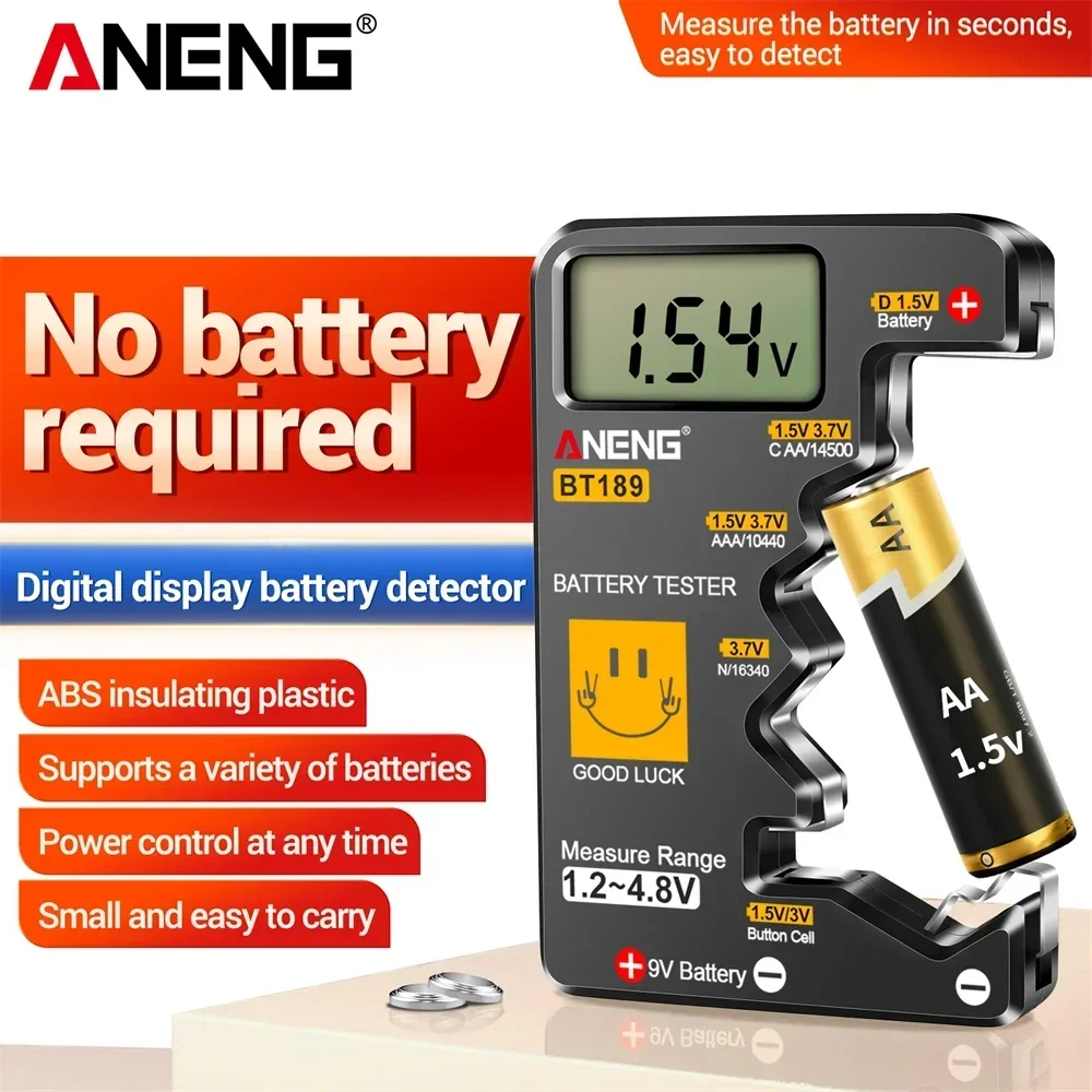 Battery Tester Digital Display Level 1.2~4.8V Insulating Plastic Easy To Carry Variety of Batteries Tests Tools ANENG BT189
Battery Tester Digital Display Level 1.2~4.8V Insulating Plastic Easy To Carry Variety of Batteries Tests Tools ANENG BT189