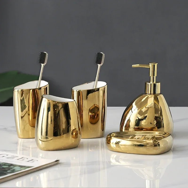 Golden ceramic bathroom five piece set toiletries set toothpaste dispenser soap box toothbrush holder set bathroom accessories
Golden ceramic bathroom five piece set toiletries set toothpaste dispenser soap box toothbrush holder set bathroom accessories