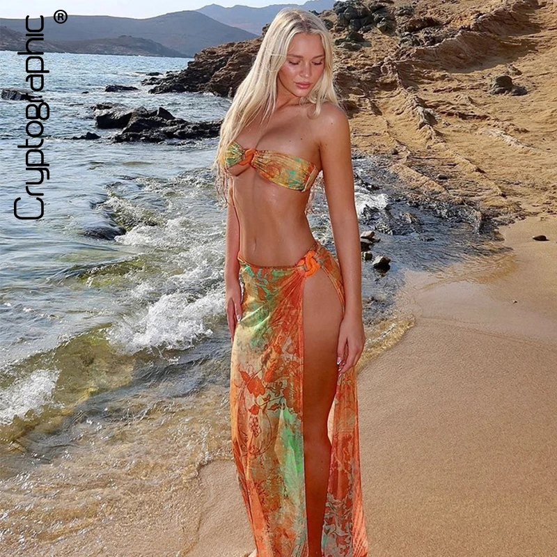 Cryptographic Fashion Summer Beachwear Print Hot Sexy 3 Piece Sets Strapless Top Backless Split Skirt Bikini Dress Sets Clothes
Cryptographic Fashion Summer Beachwear Print Hot Sexy 3 Piece Sets Strapless Top Backless Split Skirt Bikini Dress Sets Clothes