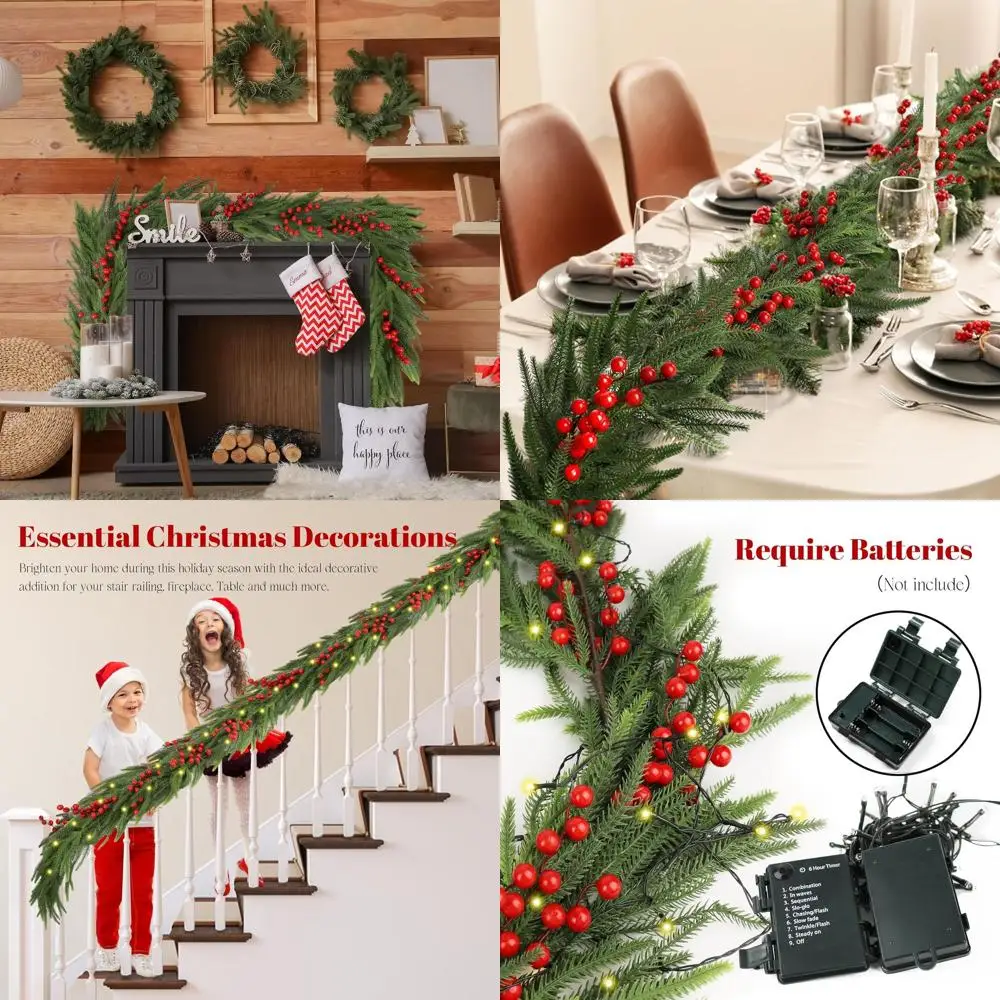 9FT Dual Christmas Pine Garlands with Lights, Premium Faux Greenery for Holiday Decor, Ideal for Stairs, Tables, Fireplaces, and
9FT Dual Christmas Pine Garlands with Lights, Premium Faux Greenery for Holiday Decor, Ideal for Stairs, Tables, Fireplaces, and