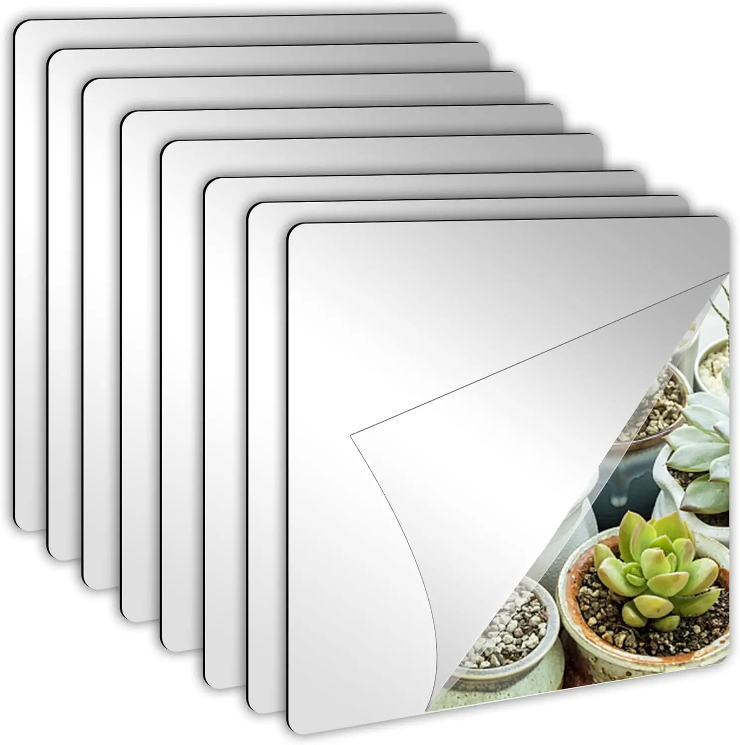 8 Pack Self Adhesive Acrylic Mirror Tiles 8x8 Inch Flexible Frameless Wall Stickers 2MM Thick
8 Pack Self Adhesive Acrylic Mirror Tiles 8x8 Inch Flexible Frameless Wall Stickers 2MM Thick