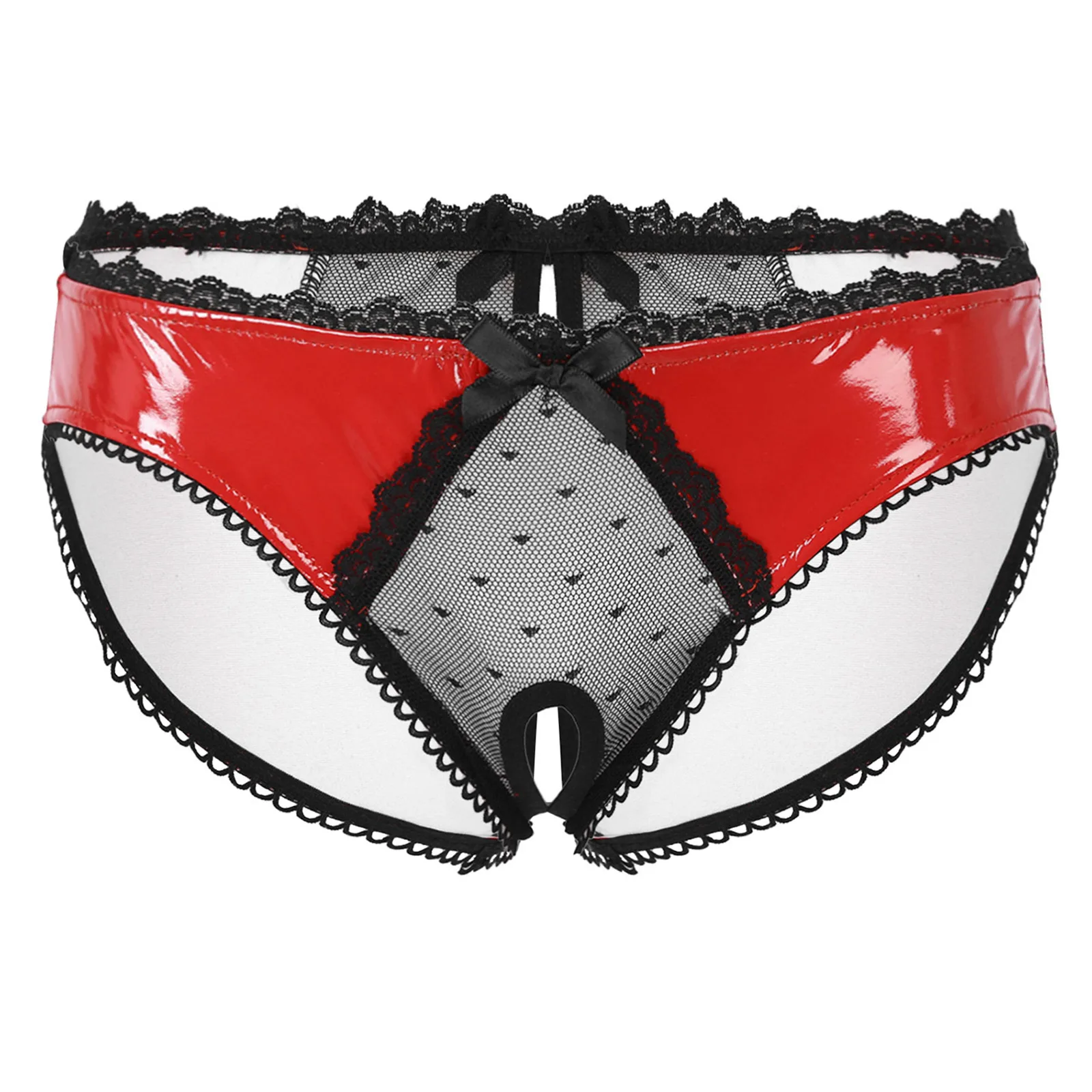 Mens Sheer Lace Open Crotch Briefs Sissy Bowknot Glossy Patent Leather Panties Low Waist Underpants Underwear Clubwear
Mens Sheer Lace Open Crotch Briefs Sissy Bowknot Glossy Patent Leather Panties Low Waist Underpants Underwear Clubwear