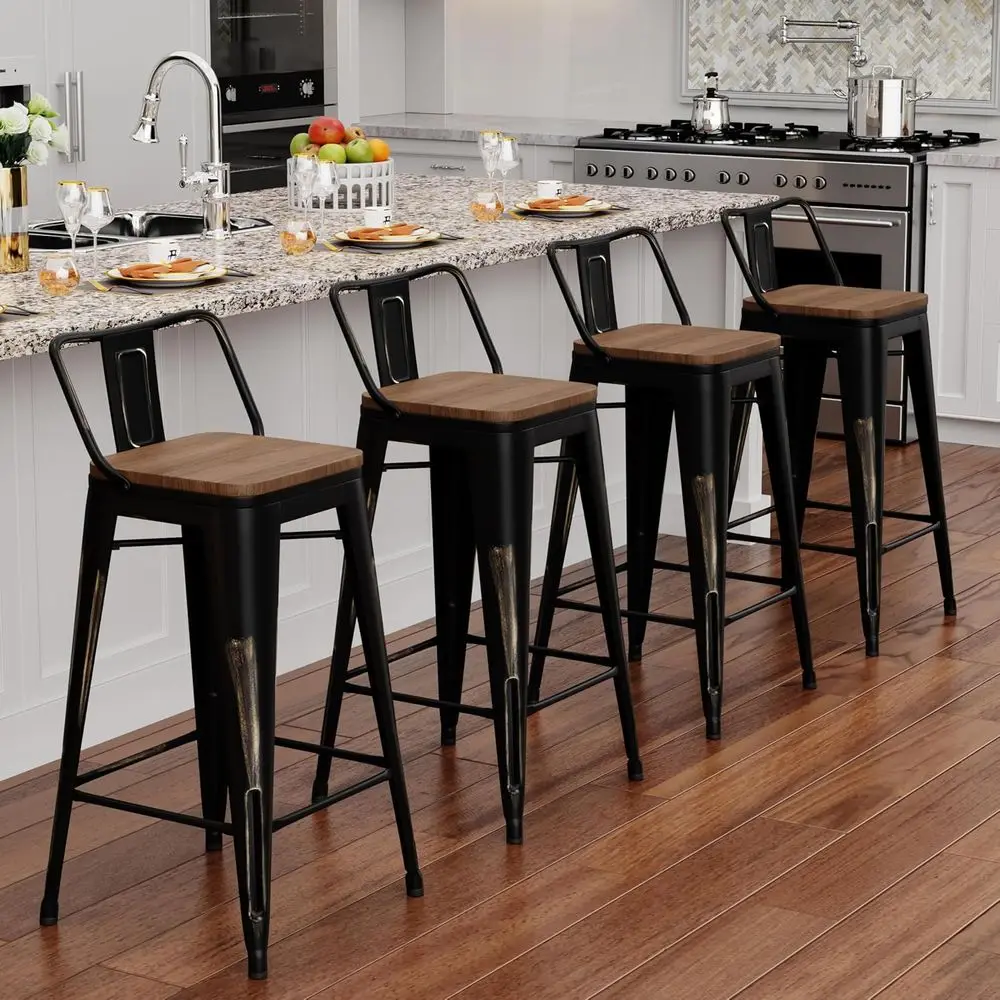 Set of 4 Industrial Style Metal Bar Stools with Wooden Seats, Distressed Gold Black Counter Height Chairs
Set of 4 Industrial Style Metal Bar Stools with Wooden Seats, Distressed Gold Black Counter Height Chairs