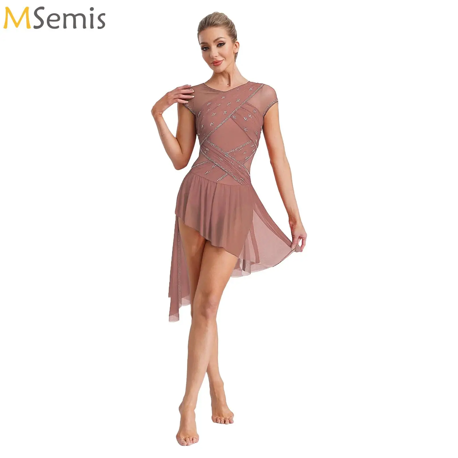 Womens Figure Skating Leotard Dress Ruched Mesh Overlay Rhinestone Bodysuit Dress for Lyrical Modern Ballet Dance Performance
Womens Figure Skating Leotard Dress Ruched Mesh Overlay Rhinestone Bodysuit Dress for Lyrical Modern Ballet Dance Performance