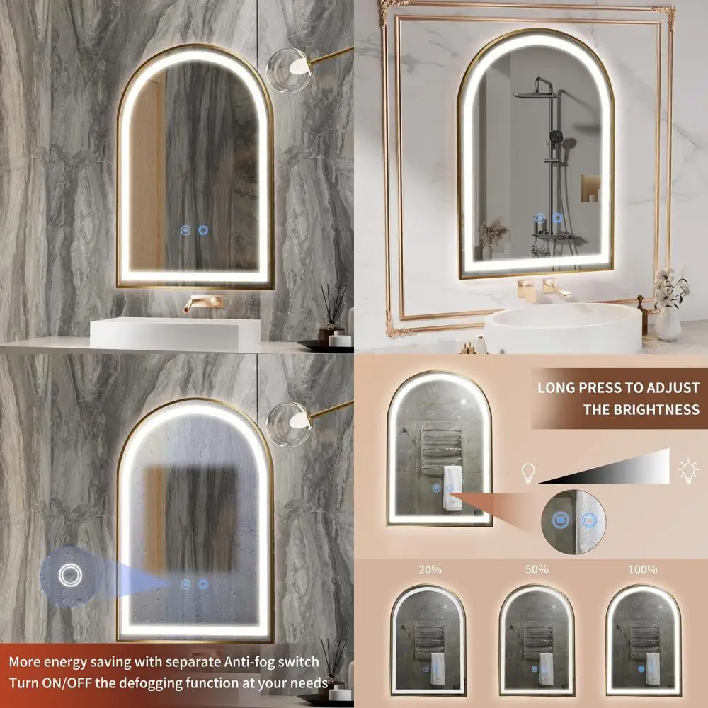 Зеркало с LED-подсветкой 24 x 36 дюймов, золотистое, арочное, с регулируемой яркостью, 3 цветовых режима, защита от запотевания, сенсорное управление
Зеркало с LED-подсветкой 24 x 36 дюймов, золотистое, арочное, с регулируемой яркостью, 3 цветовых режима, защита от запотевания, сенсорное управление