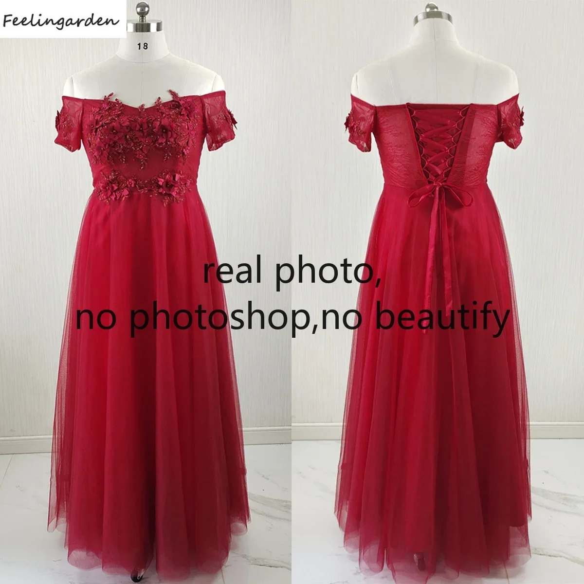 Feelingarden Real Photo Customized Evening Dress Wine Red Appliques Off the Shoulder A-line Floor Length Woman Party Gown BR254
Feelingarden Real Photo Customized Evening Dress Wine Red Appliques Off the Shoulder A-line Floor Length Woman Party Gown BR254