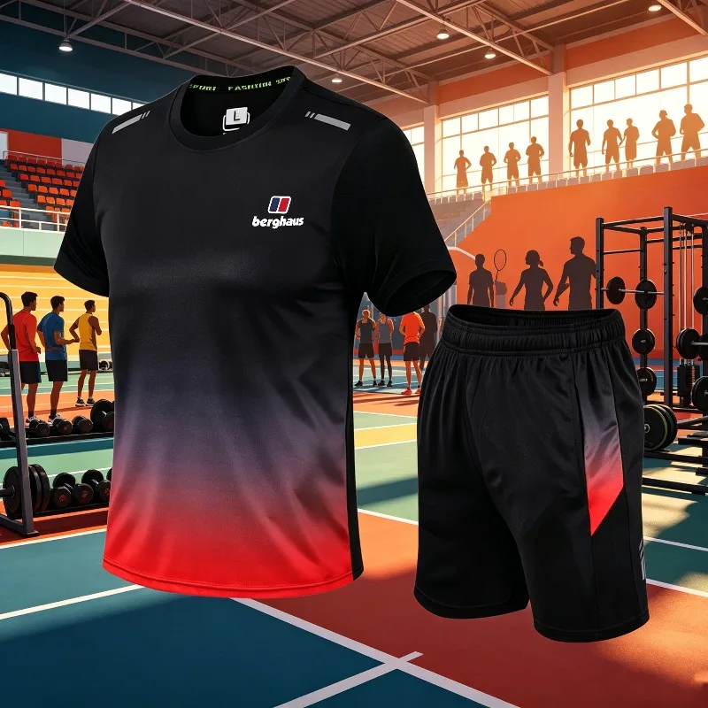 2026 New Men's Sports Short Sleeve Set Gradient Style with Berghaus Letter Print Quick Drying Breathable Comfortable T-shirt
2026 New Men's Sports Short Sleeve Set Gradient Style with Berghaus Letter Print Quick Drying Breathable Comfortable T-shirt