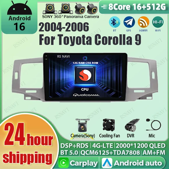 Android 16 Carplay Auto Car Radio Multimedia Player For Toyota Corolla 9 E120 2004-2006 WIFI+4G Autoradio Stereo 2din Head Unit
Android 16 Carplay Auto Car Radio Multimedia Player For Toyota Corolla 9 E120 2004-2006 WIFI+4G Autoradio Stereo 2din Head Unit