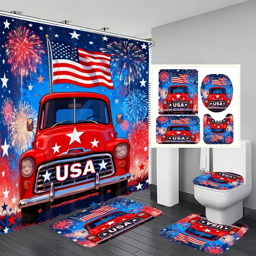 Red Retro Car Star Fireworks Shower Curtain Set Independence Day Bathroom Decor Printed Shower Curtain with 12 Hooks U Shaped Toilet Lid Cover Bathroom Partition Summer Holiday Decoration Set for Bathroom Home Use
Red Retro Car Star Fireworks Shower Curtain Set Independence Day Bathroom Decor Printed Shower Curtain with 12 Hooks U Shaped Toilet Lid Cover Bathroom Partition Summer Holiday Decoration Set for Bathroom Home Use