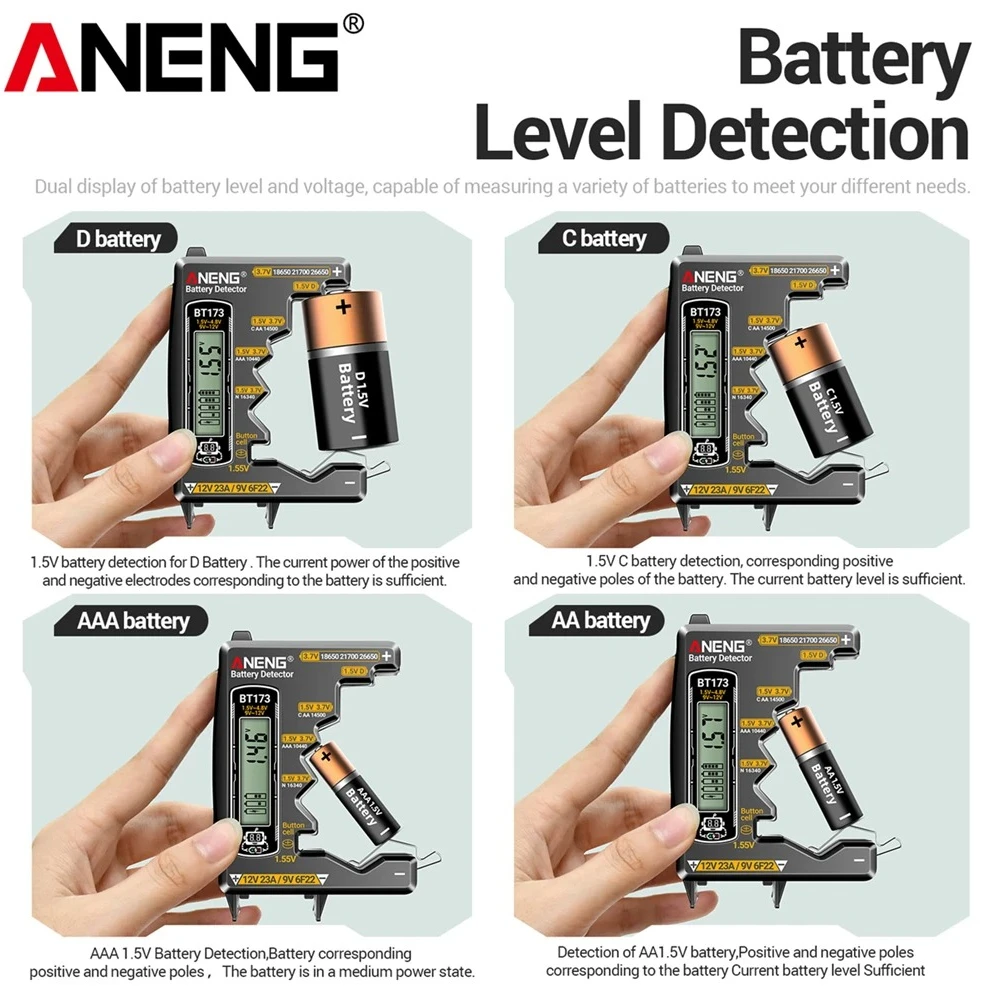 Tester ANENG BT173 Universal Battery Detector Test C D AA AAA N 9V Cell Button Meter Visual Display Testing Tester Tools Fnirsi
Tester ANENG BT173 Universal Battery Detector Test C D AA AAA N 9V Cell Button Meter Visual Display Testing Tester Tools Fnirsi
