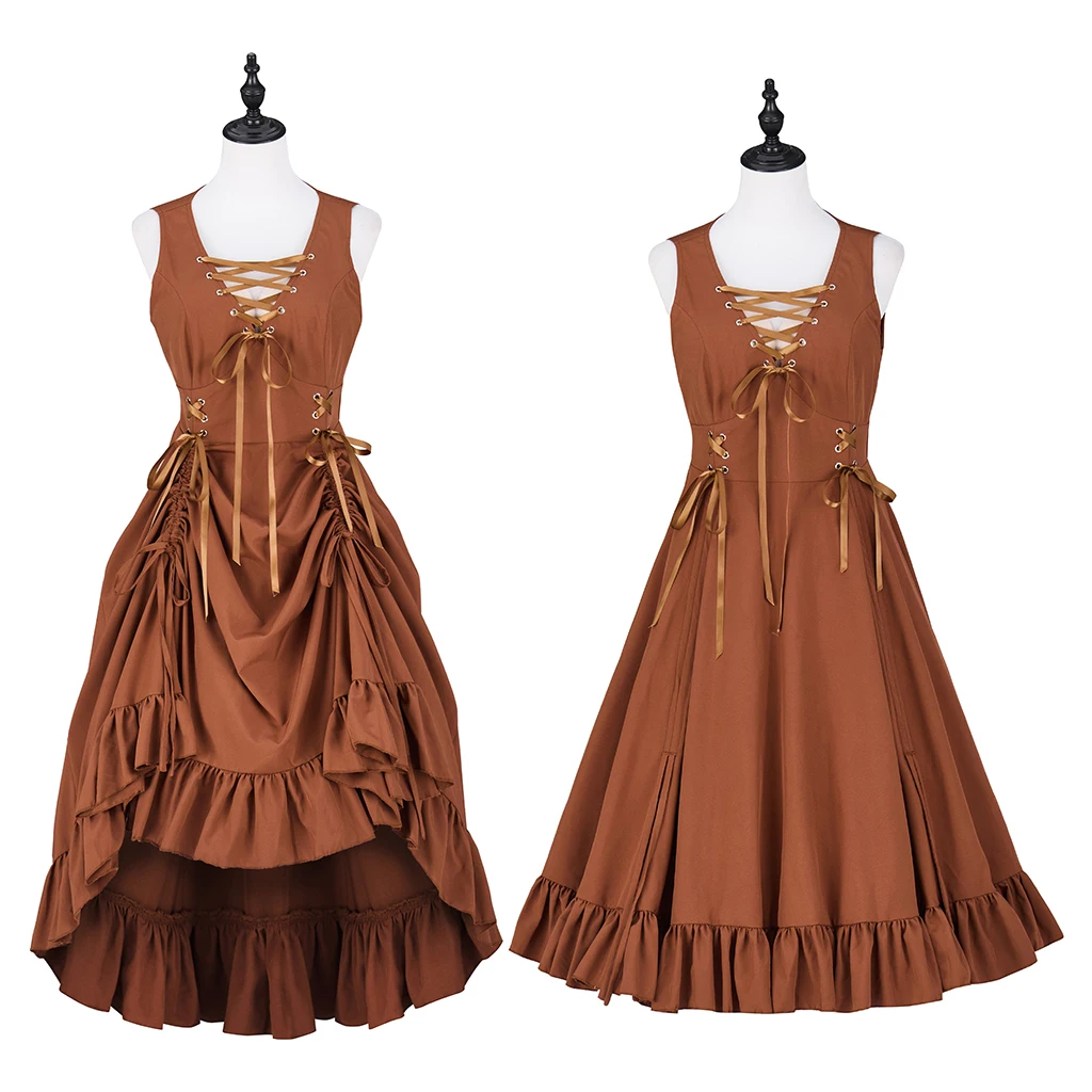 Women Steampunk Lace-up V-Neck Drawstring High-lo Dress Women Medieval High Low Party Renaissance Retro Dress
Women Steampunk Lace-up V-Neck Drawstring High-lo Dress Women Medieval High Low Party Renaissance Retro Dress