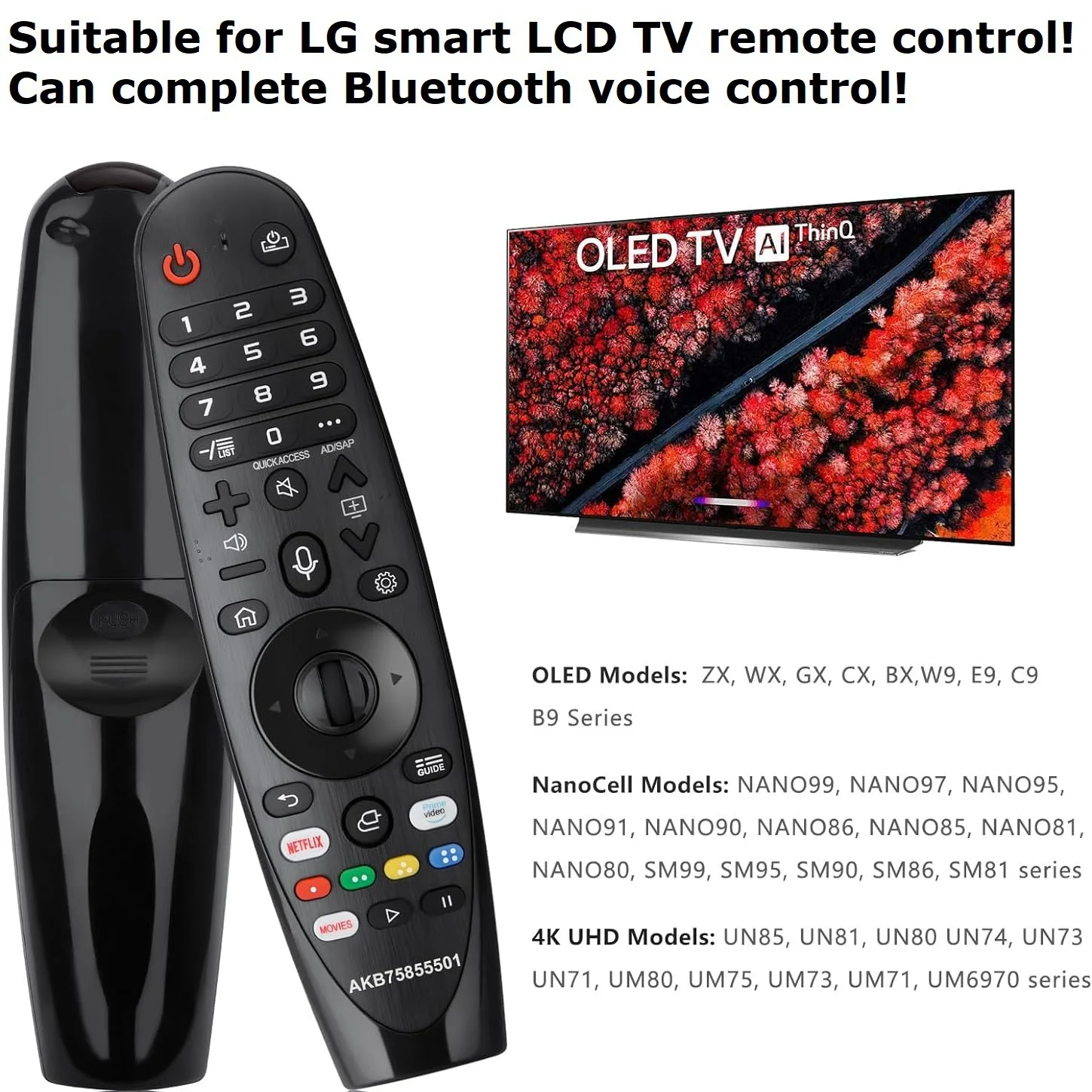 AN-MR20GA AKB75855501 with Voice and Pointer Function Bluetooth remote control for LG Smart TV Many Models 2019 2020 2021 2022
AN-MR20GA AKB75855501 with Voice and Pointer Function Bluetooth remote control for LG Smart TV Many Models 2019 2020 2021 2022