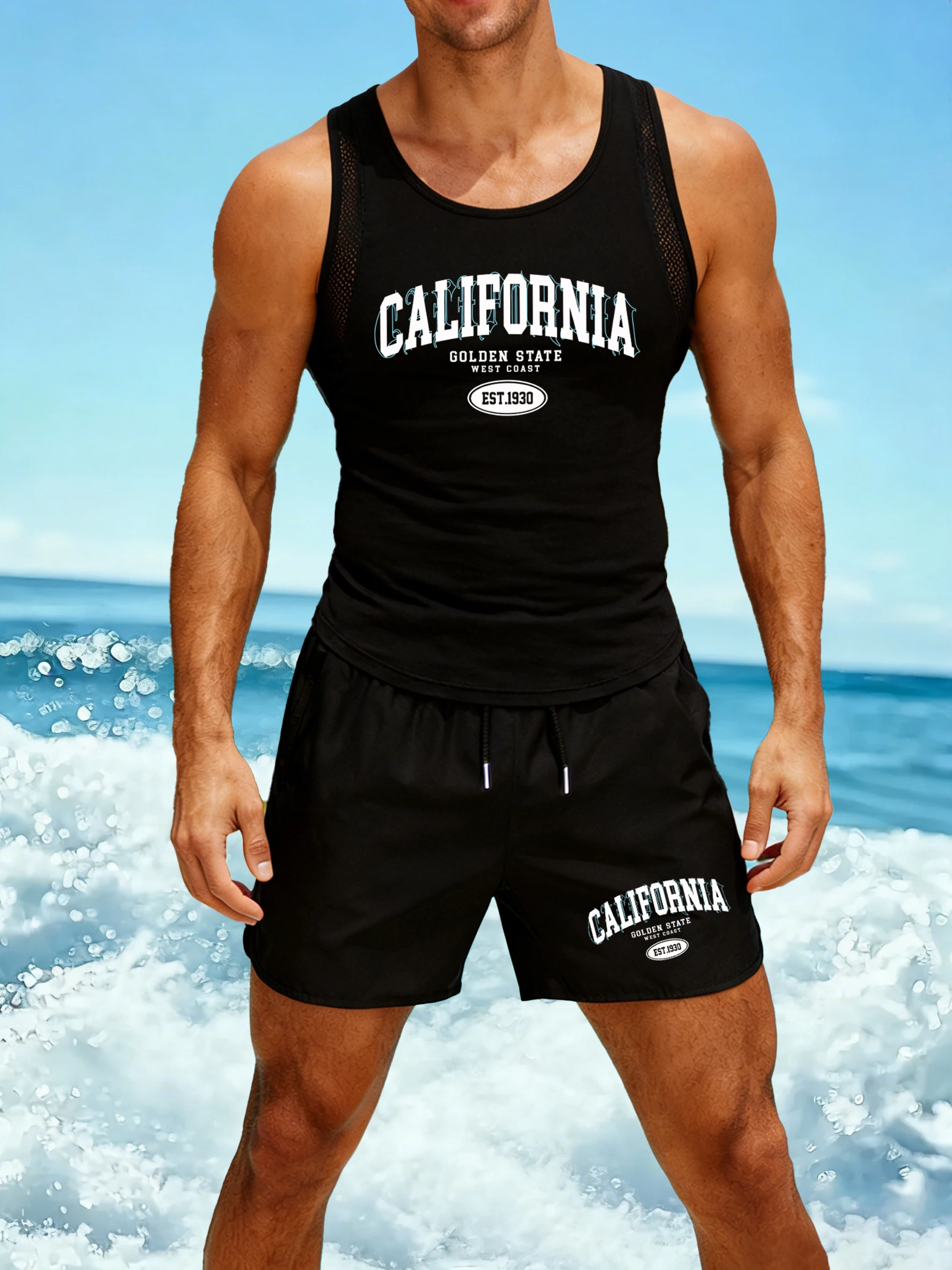 Golocn State California Est Print Mens Reticular Vest Set Retro Simple Clothing Fashion Shorts Summer Unisex Vintage Top
Golocn State California Est Print Mens Reticular Vest Set Retro Simple Clothing Fashion Shorts Summer Unisex Vintage Top