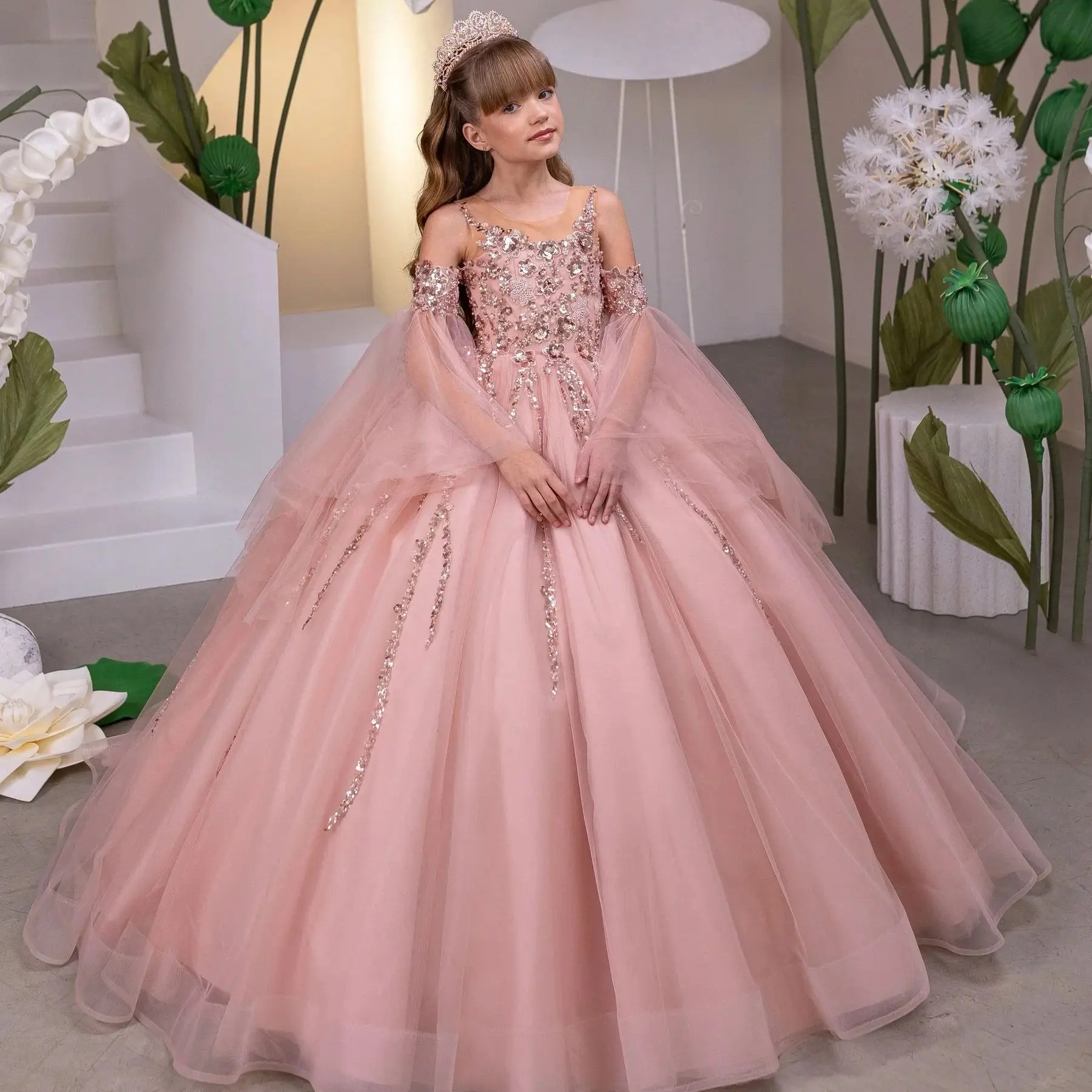 Elegant Flower Girl Dress Pink Fluffy Sequined Applique for Little Girls Wedding Ball Gowns Birthday Party Dress Customized
Elegant Flower Girl Dress Pink Fluffy Sequined Applique for Little Girls Wedding Ball Gowns Birthday Party Dress Customized