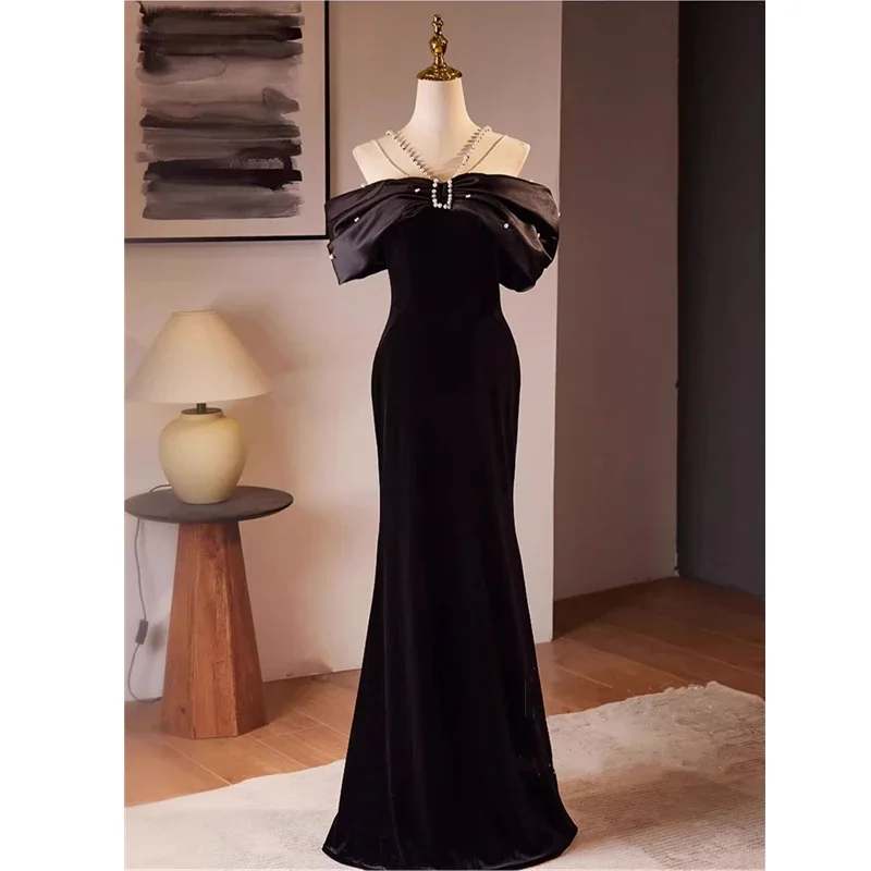 Customized Evening Dress Black Flannel Off the Shoulder Pearl Lace up Mermaid Floor-length Plus size Women Party Formal Gown
Customized Evening Dress Black Flannel Off the Shoulder Pearl Lace up Mermaid Floor-length Plus size Women Party Formal Gown