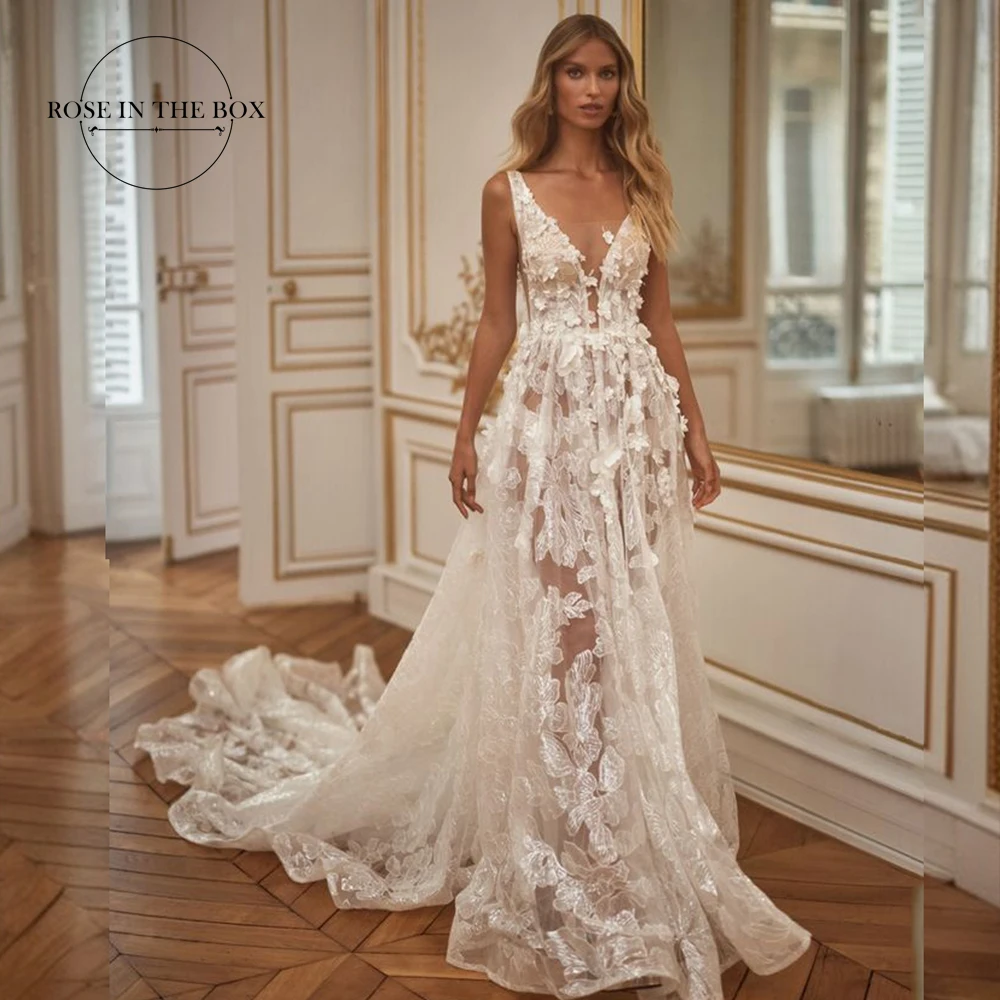 Elegant Illusion V-Neck Lace Wedding Dresses Luxury 2025 See Through A-Line Bridal Gowns With Lace Up Back Custom Made
Elegant Illusion V-Neck Lace Wedding Dresses Luxury 2025 See Through A-Line Bridal Gowns With Lace Up Back Custom Made